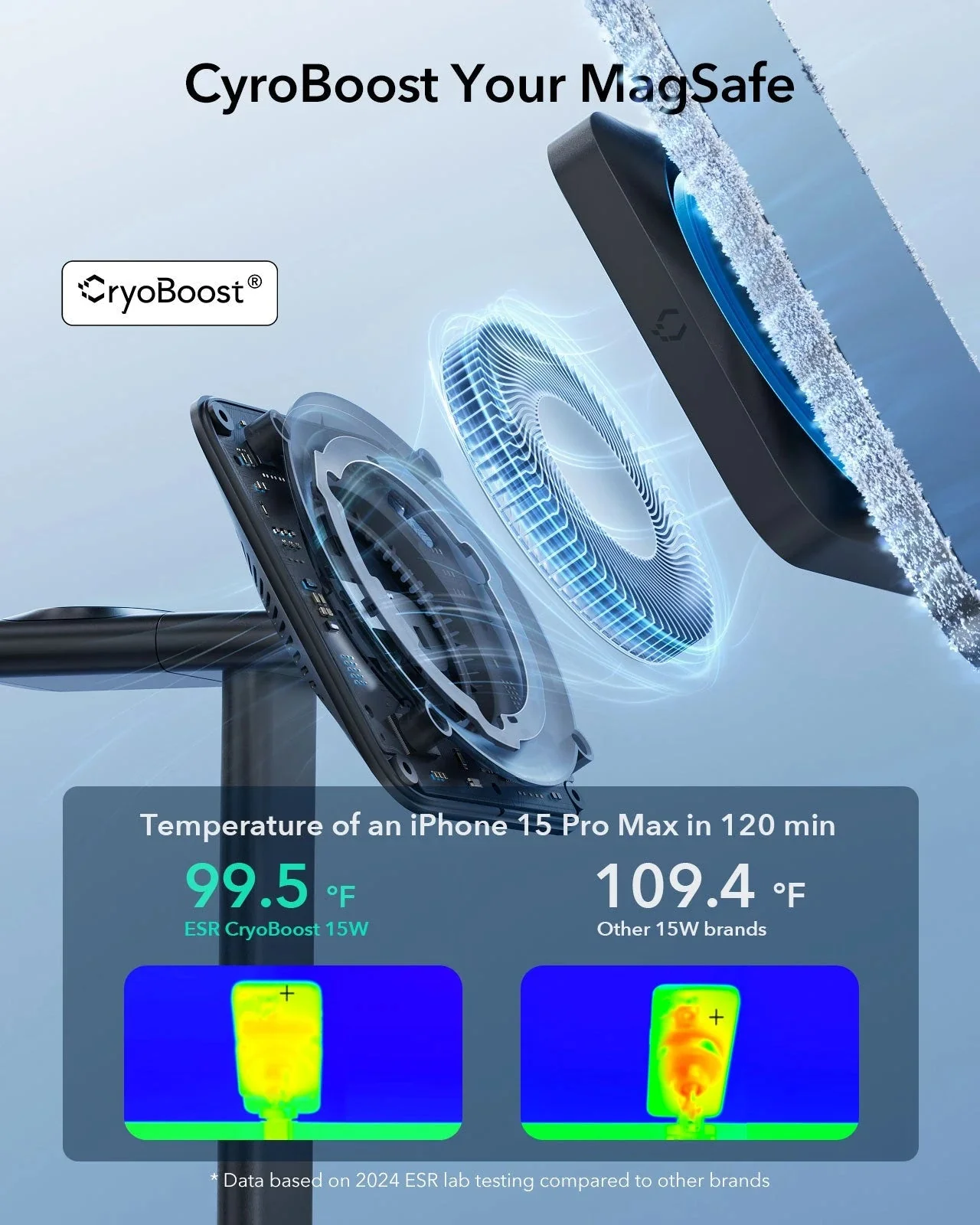 15W 3-in-1 Wireless Charging Station with CryoBoost (HaloLock) and AirPods Pro 3 Cyber Tough Case Bundle - Black - US Plug - Image 6