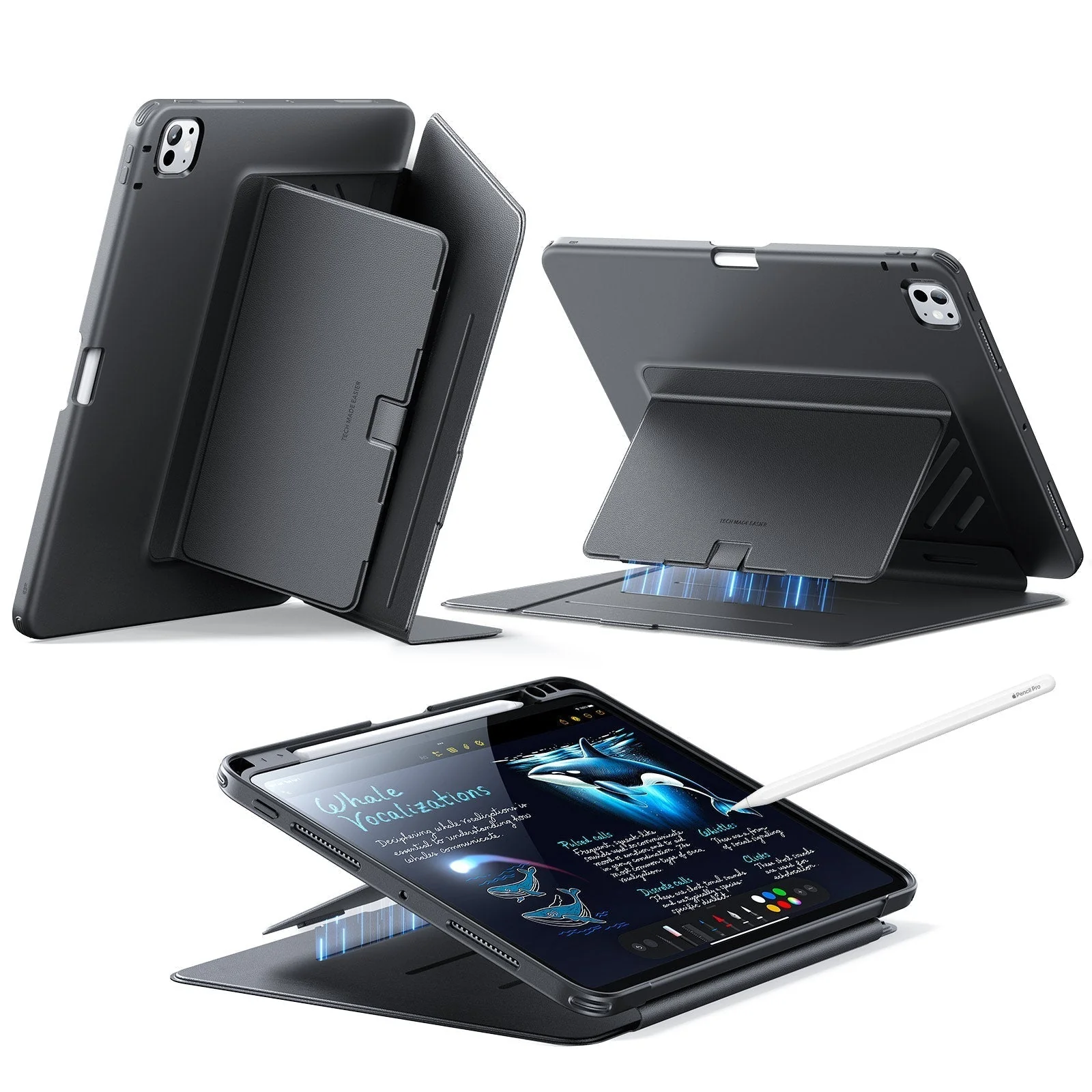 iPad Pro 11" (2025) Flip Magnetic Case with Pencil Holder - Black