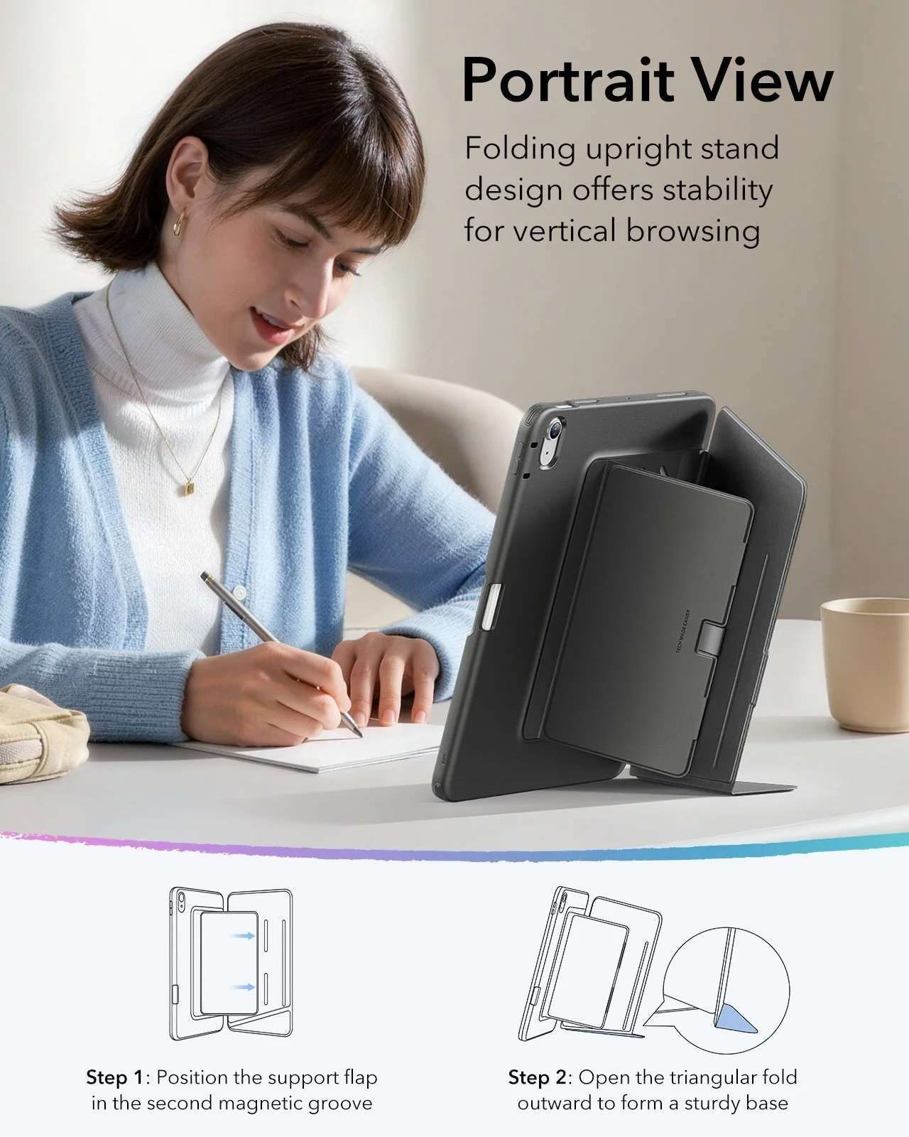 iPad Air 11" (M3) 2025 Bundle Flip Magnetic Case with Pencil Holder, Paper-Feel Magnetic & Armorite® Protection - Black - Image 6