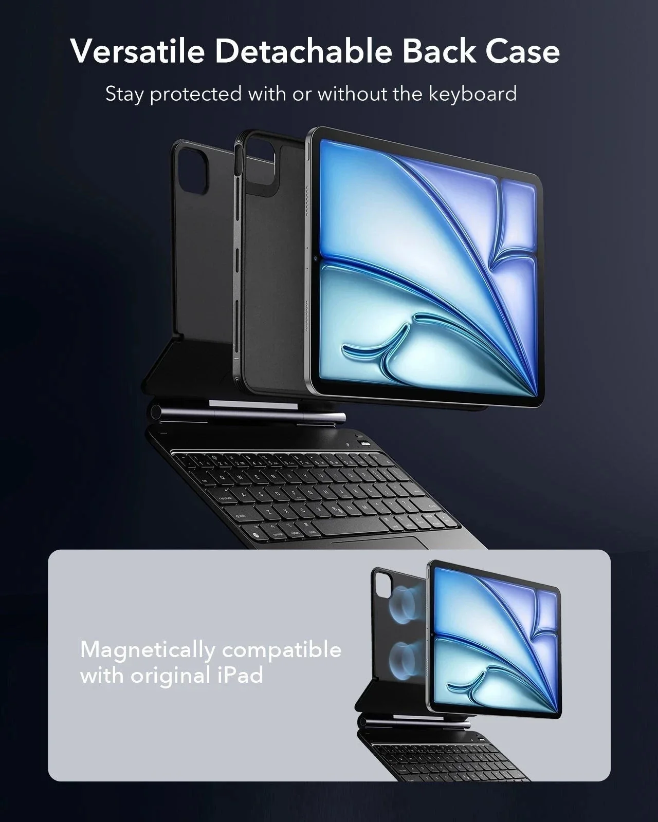 iPad Air 11" (M4) 2026 Bundle Rebound Magnetic Keyboard Case 360 & Screen Protectors-UK-Layout-Black - Image 4