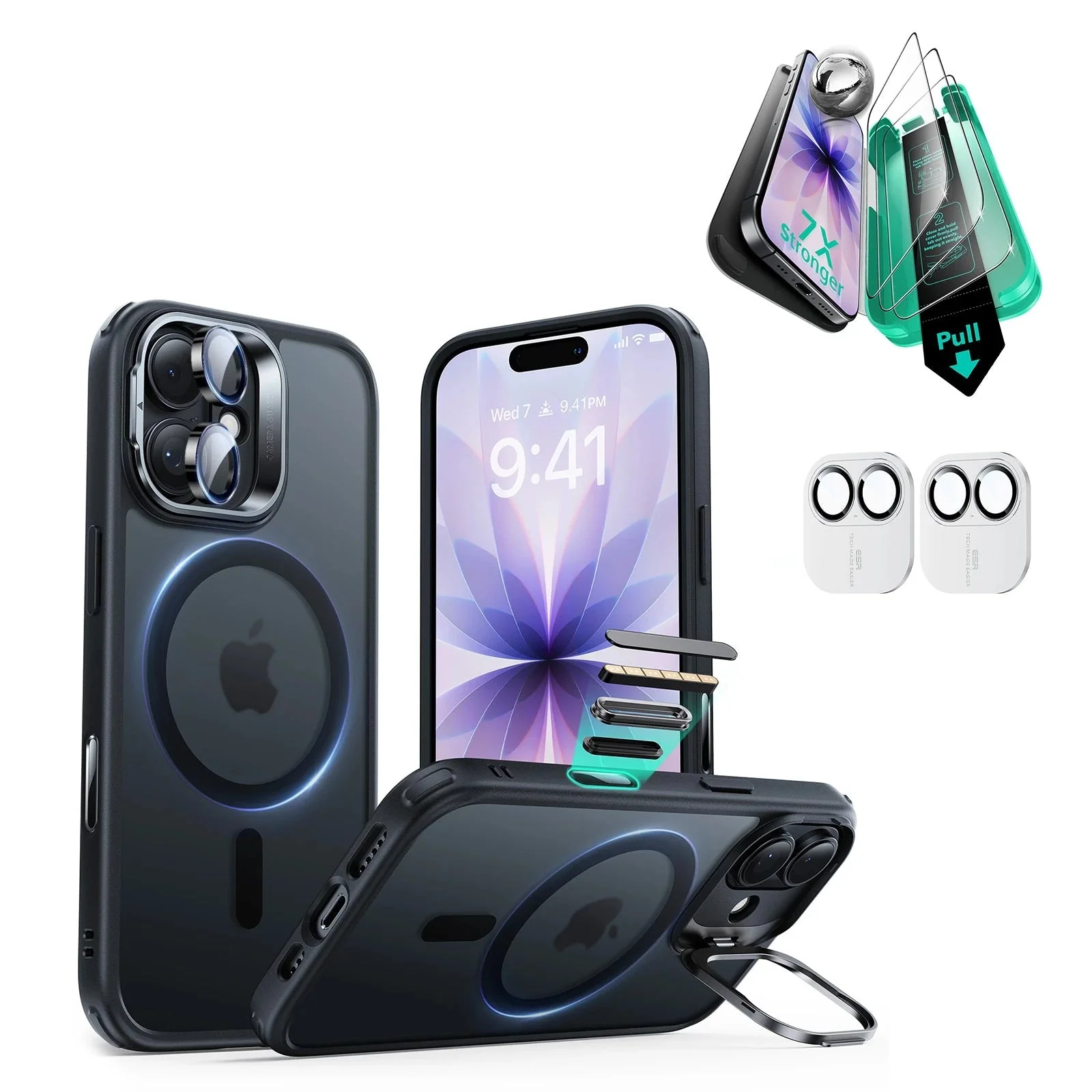 iPhone 17 Bundle Classic Hybrid Magnetic Case (Camera Control, Stash Stand) and Armorite Screen Protector - Frosted Black