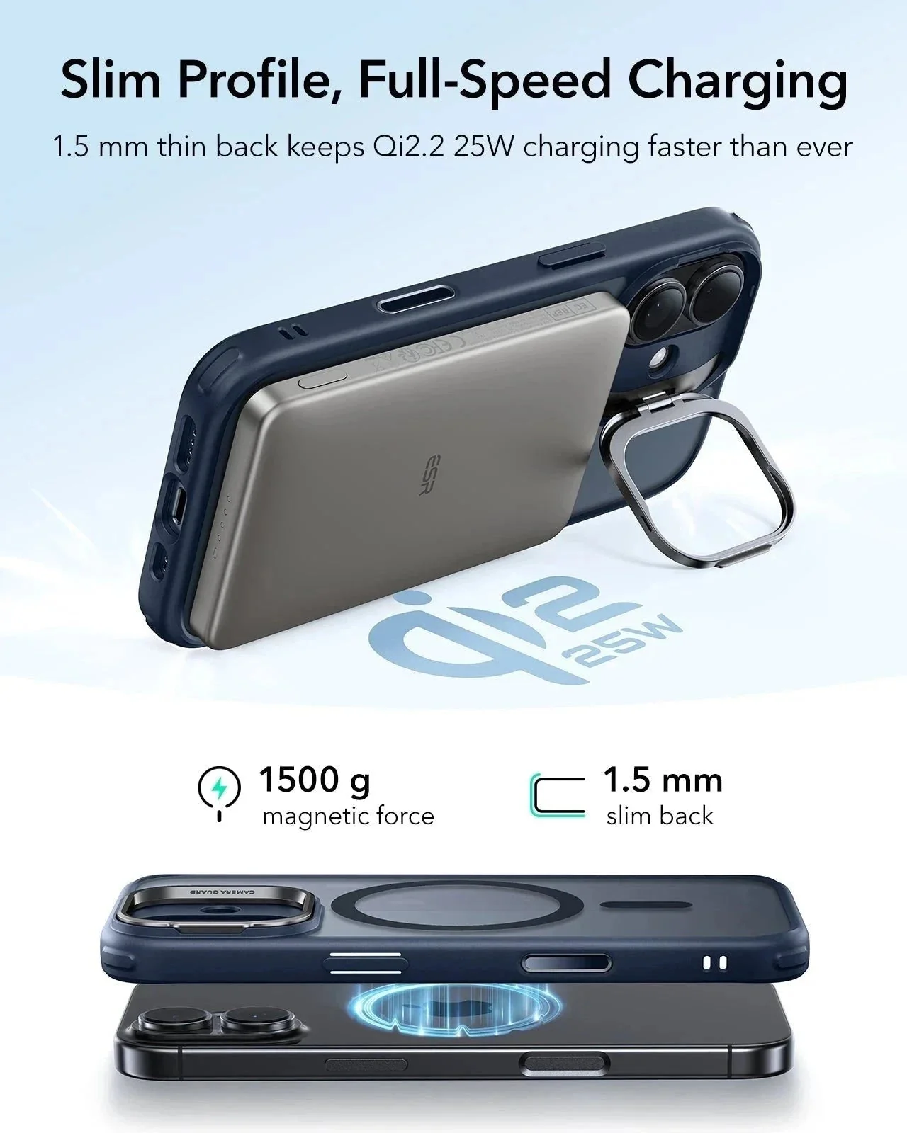 iPhone 17 Bundle Classic Hybrid Magnetic Case (Camera Control, Stash Stand) and Armorite Privacy Screen Protector - Frosted Blue - Image 6