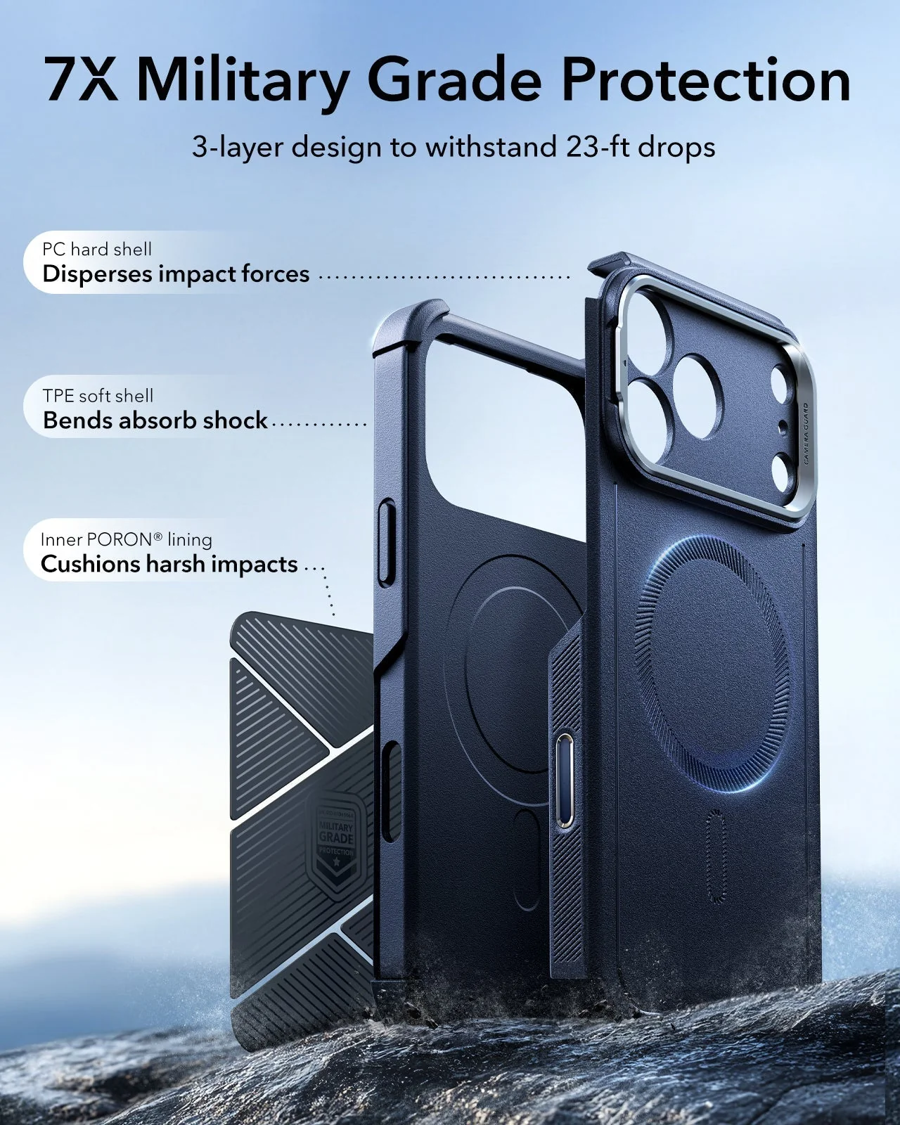 iPhone 17 Pro Max Bundle Cyber Tough Magnetic Case (Camera Control, Stash Stand) and Armorite Privacy Screen Protector - Navy Blue - Image 4