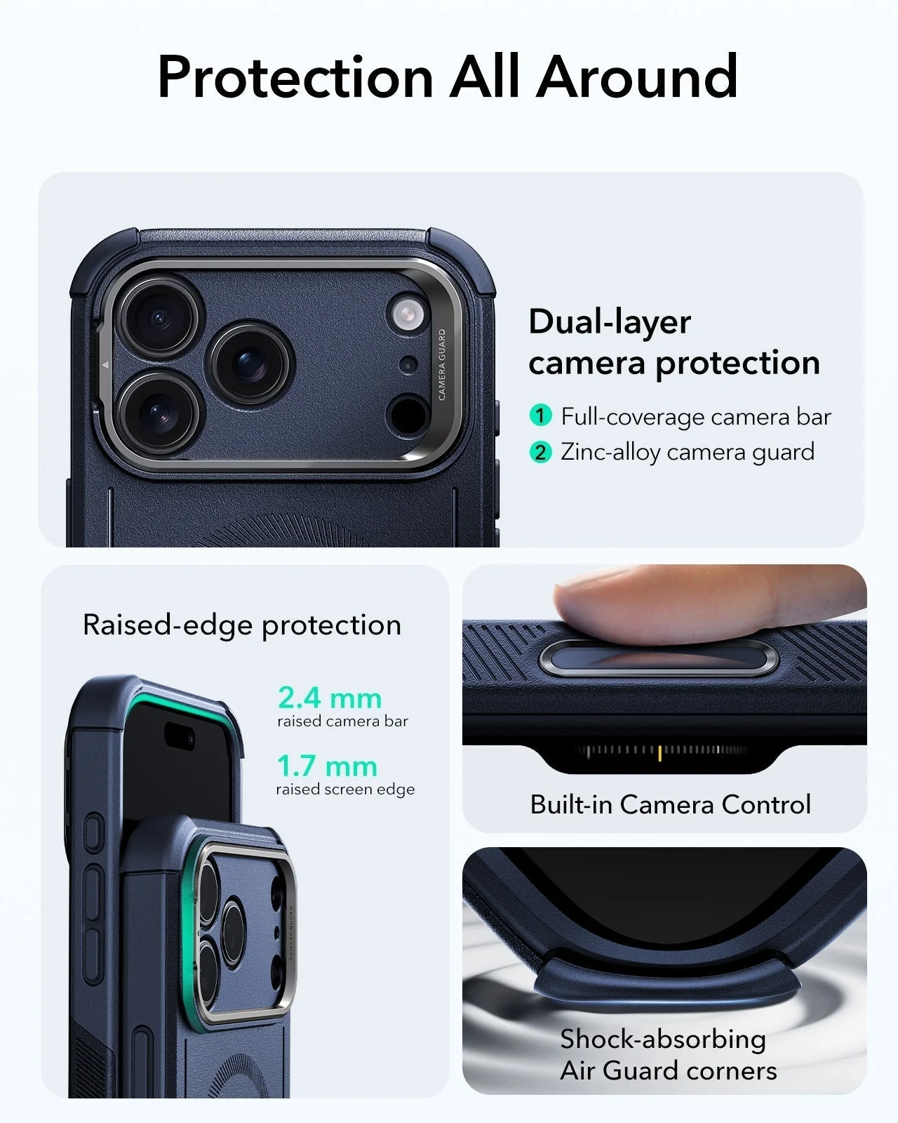 iPhone 17 Pro Max Cyber Tough Magnetic Case (Camera Control, Stash Stand) - Navy Blue - Image 3