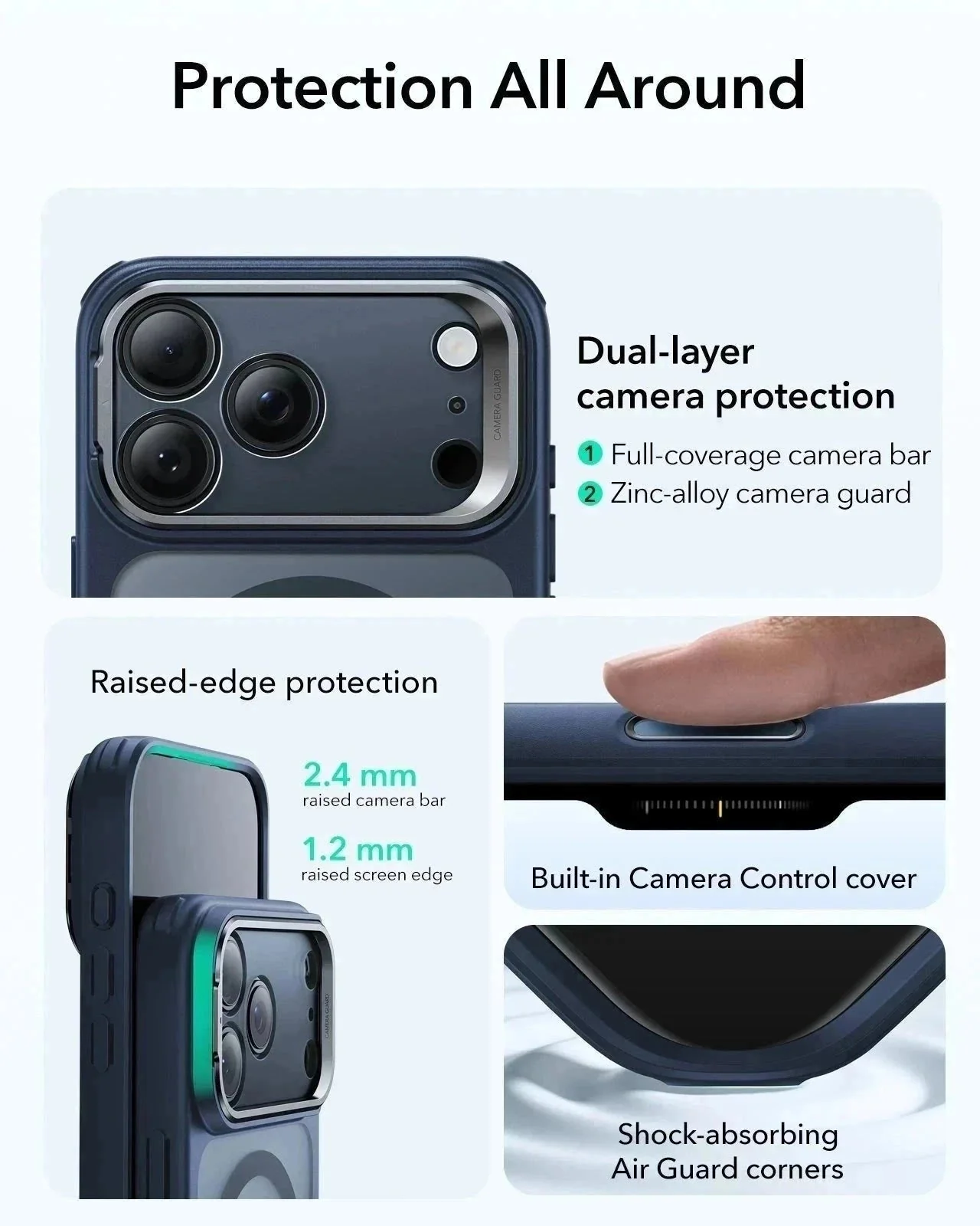 iPhone 17 Pro Max Bundle Classic Hybrid Magnetic Case (Camera Control, Stash Stand) and Armorite Screen Protector - Frosted Blue - Image 3