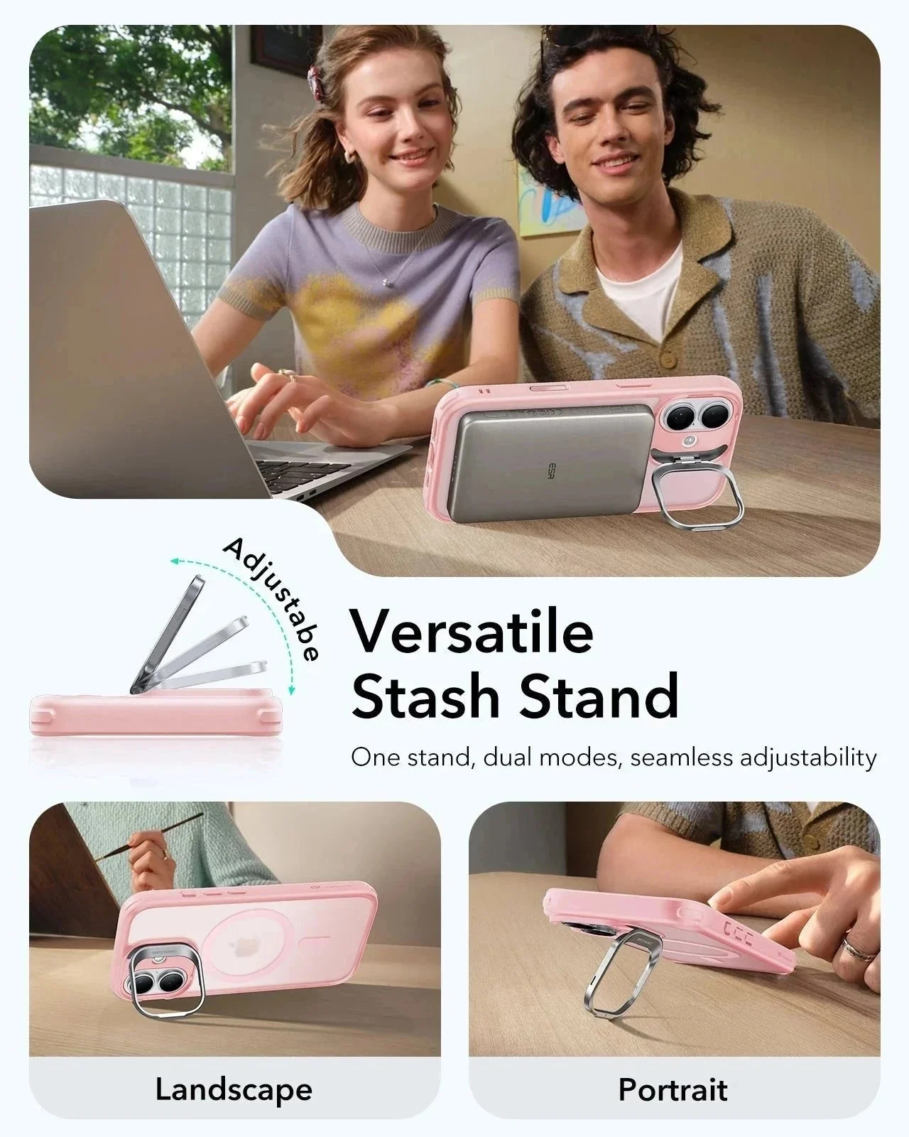 iPhone 17 Bundle Classic Hybrid Magnetic Case (Stash Stand) and Armorite Pro Privacy Screen Protector - Frosted Bubblegum Pink - Image 5