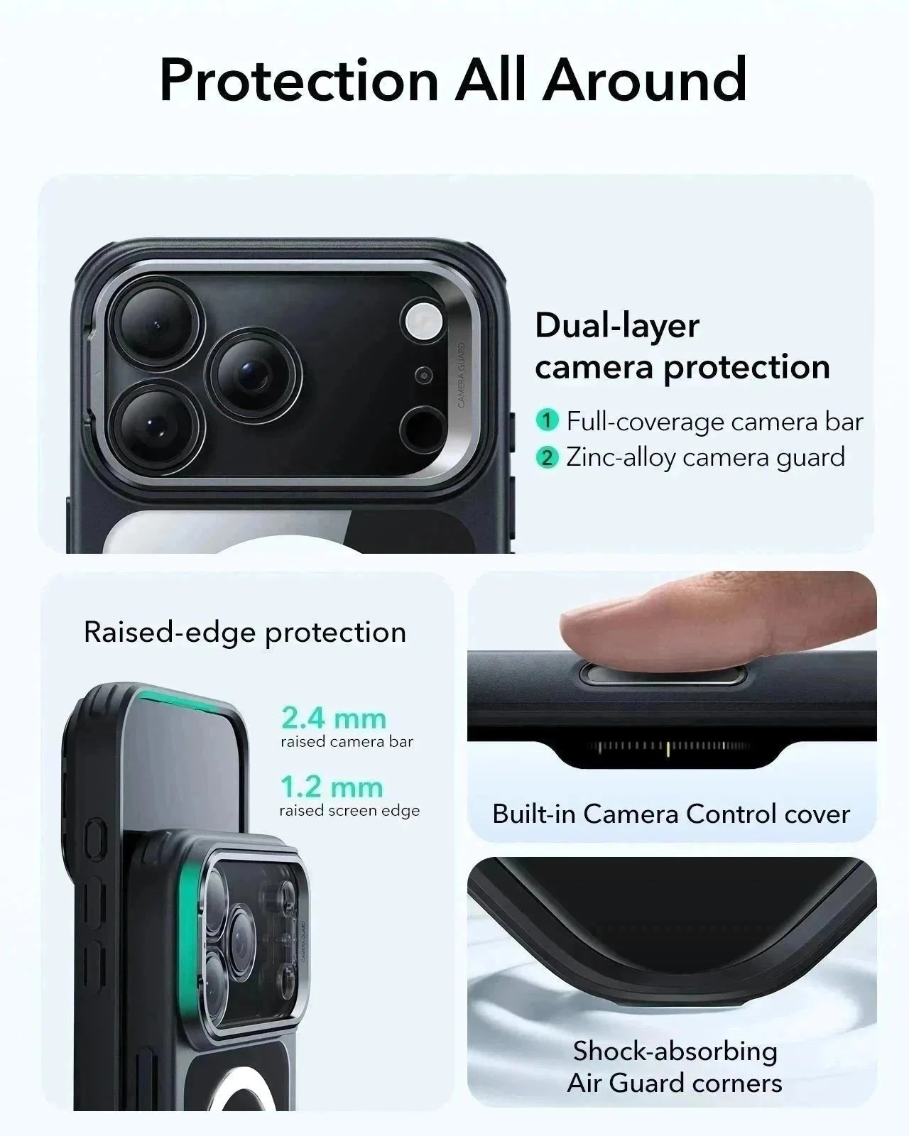 iPhone 17 Pro Bundle Classic Hybrid Magnetic Case (Camera Control, Stash Stand) and Armorite Screen Protector - Clear Black - Image 3