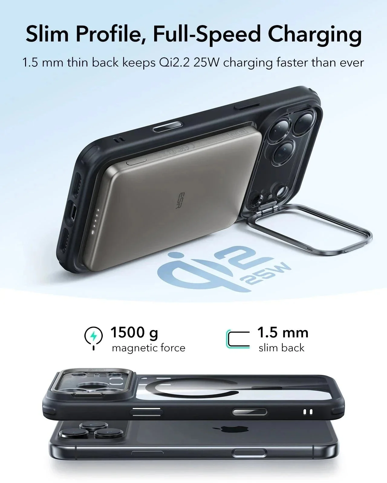 iPhone 17 Pro Classic Hybrid Magnetic Case (Camera Control, Stash Stand) - Clear Black - Image 6