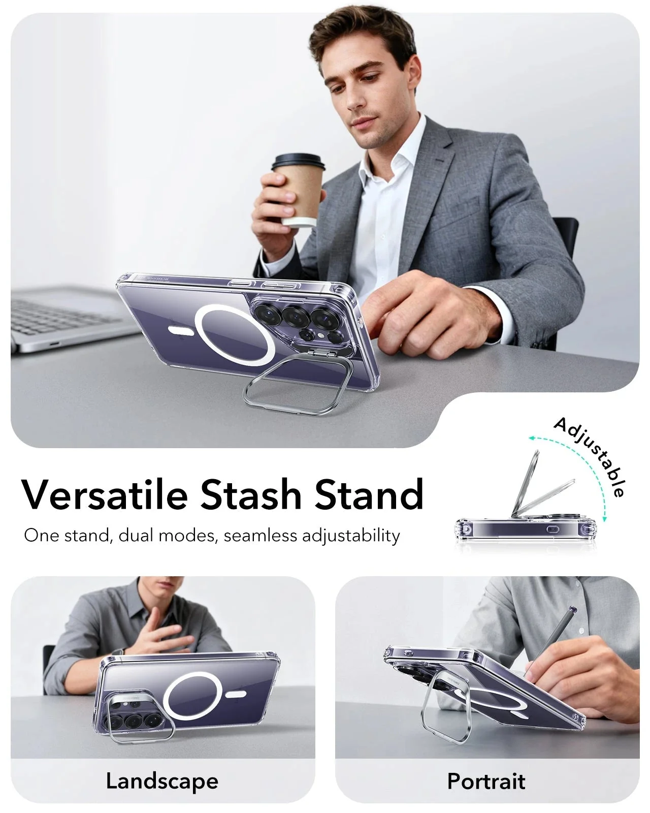 Galaxy S26 Ultra Classic Hybrid Magnetic Case (Stash Stand) - Clear - Image 6