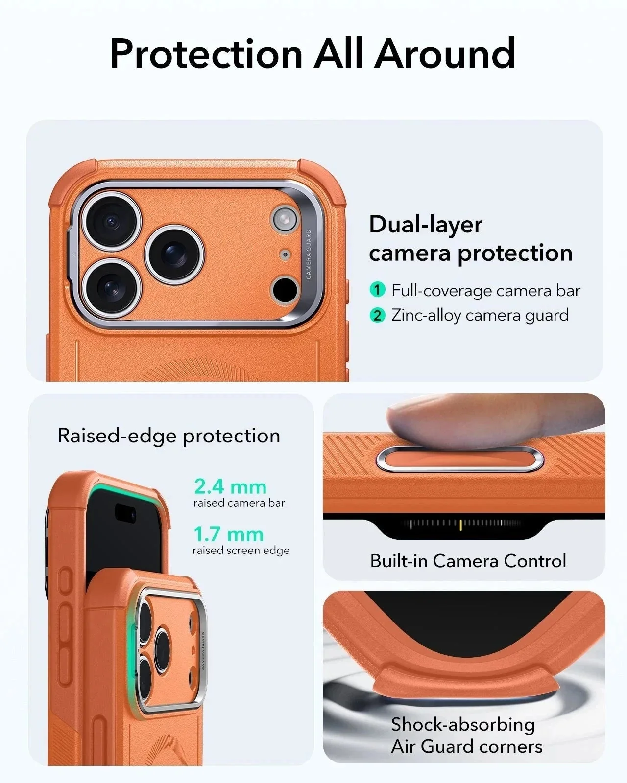 iPhone 17 Pro Max Bundle Cyber Tough Magnetic Case (Camera Control, Stash Stand) and Armorite Screen Protector - Orange - Image 3