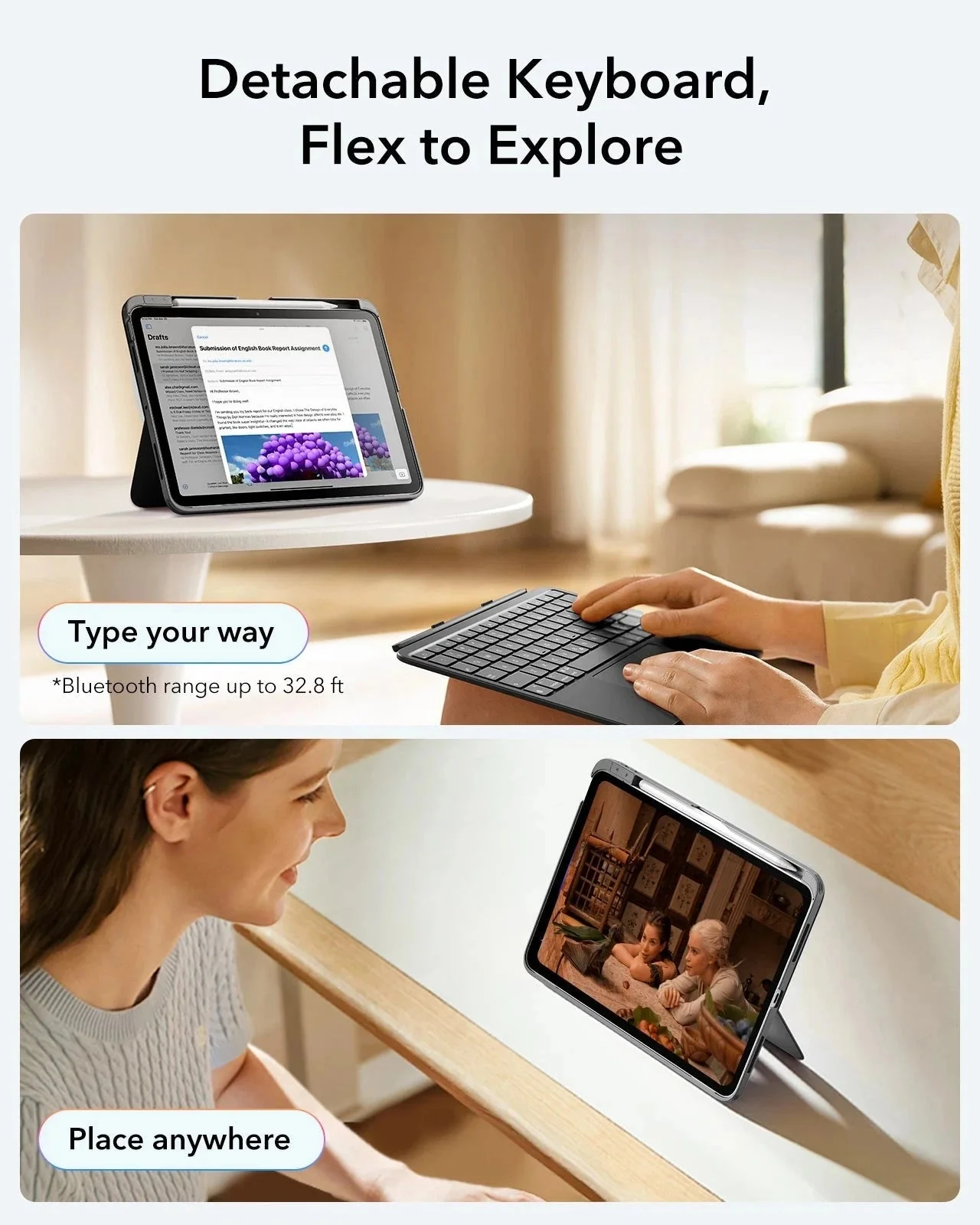 iPad Air 11” (M4) 2026 Flex Keyboard Case (Detachable) Protection Paper-Feel Bundle- UK Layout-Dark Gray - Image 4