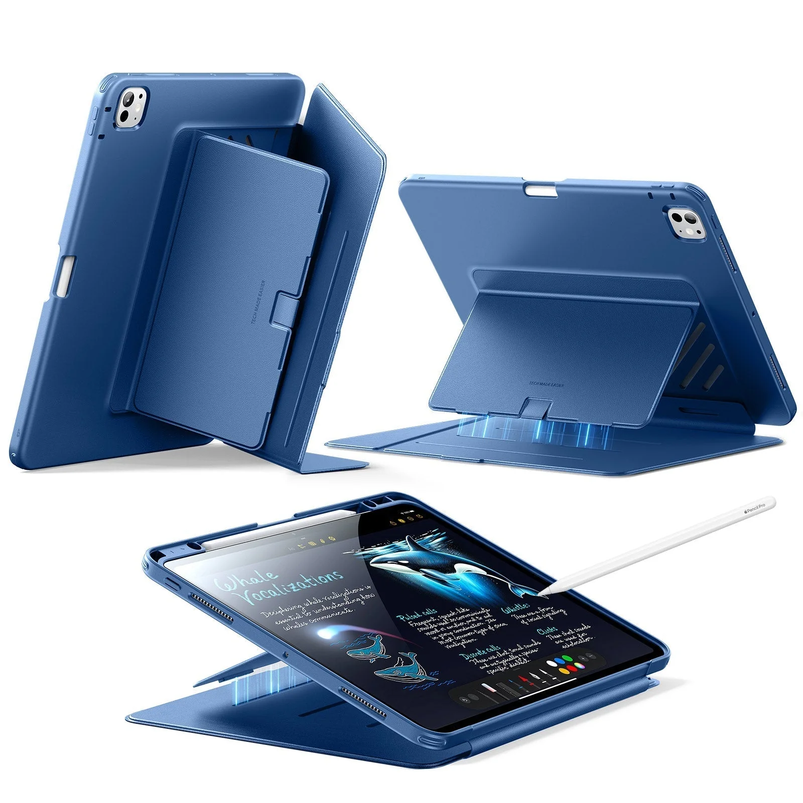 iPad Pro 13" (2025) Flip Magnetic Case with Pencil Holder - Navy Blue