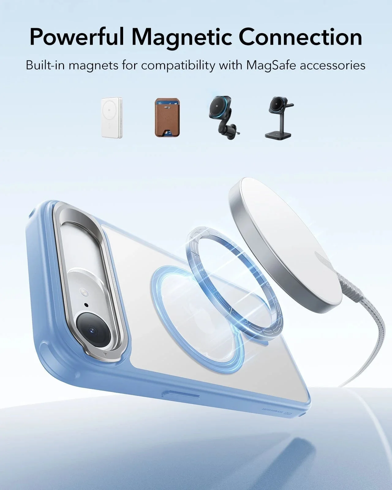iPhone 17e Classic Hybrid Magnetic Case (Stash Stand) - Frosted Light Blue - Image 6
