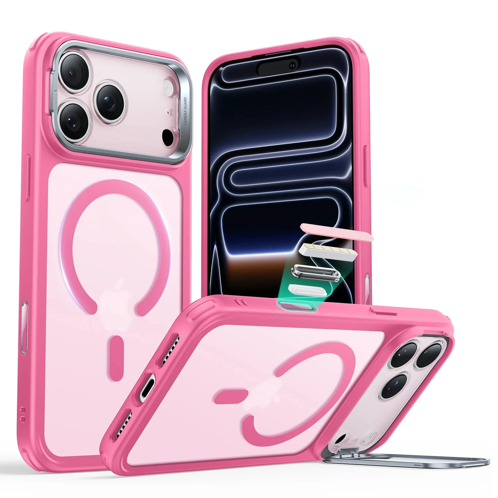 iPhone 17 Pro Max Classic Hybrid Magnetic Case (Camera Control, Stash Stand) - Frosted Pink