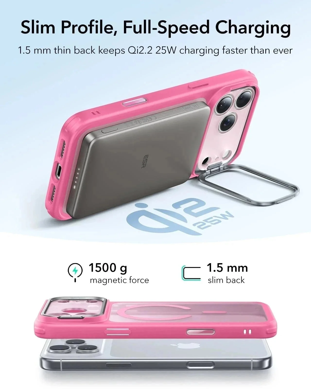 iPhone 17 Pro Max Classic Hybrid Magnetic Case (Camera Control, Stash Stand) - Frosted Pink - Image 6