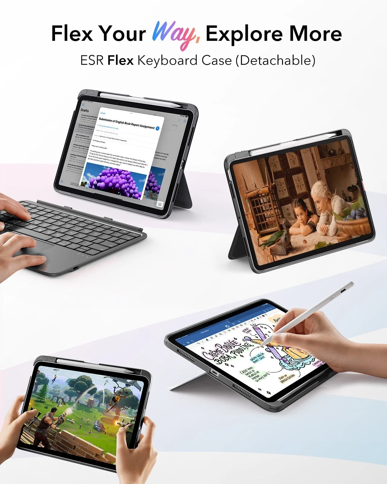 iPad Air 11" (2024) Flex Keyboard Case (Detachable) Protection Bundle- UK Layout-Dark Gray - Image 6