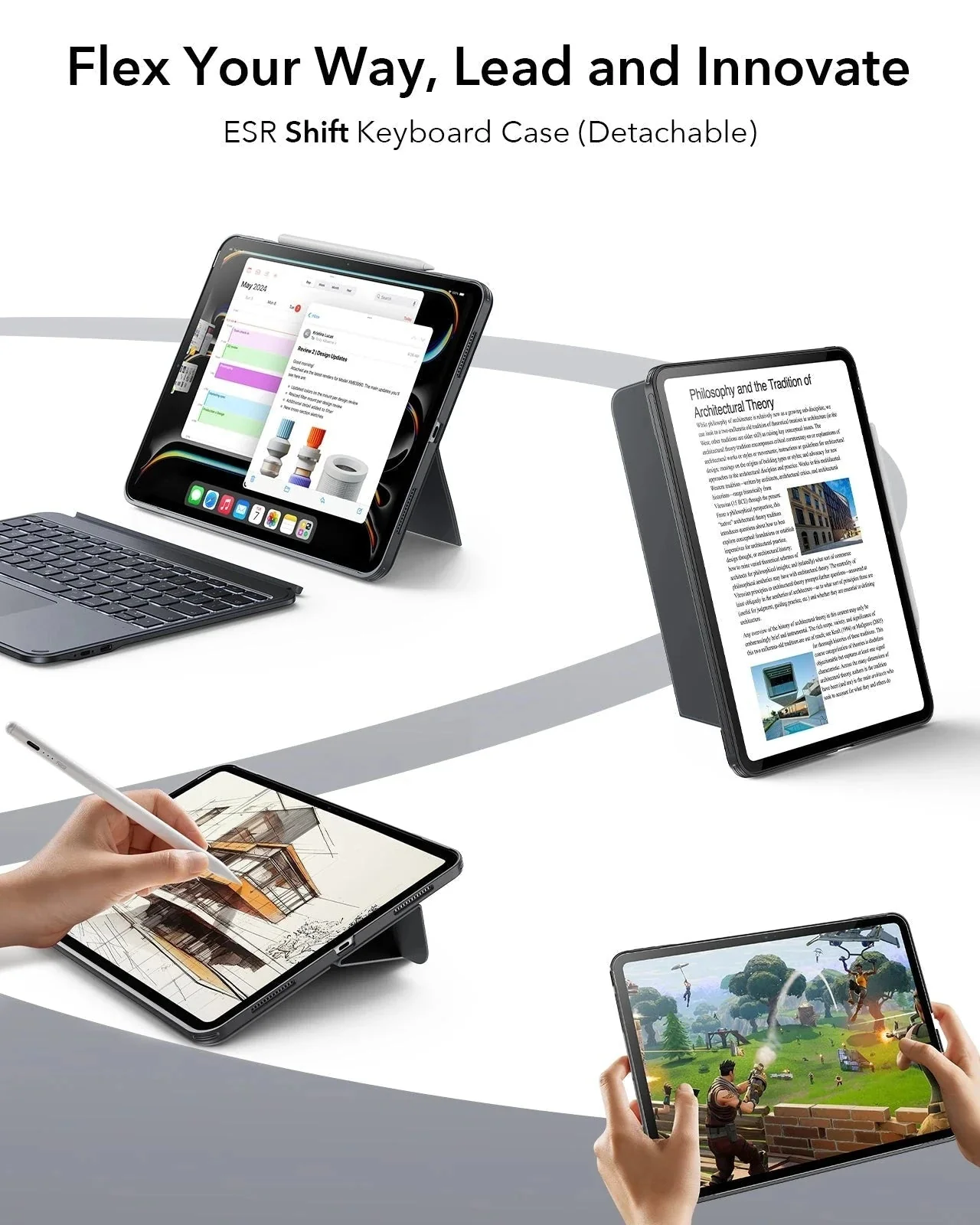 iPad Pro 13" (2025) Bundle Shift Keyboard Case, Geo Digital Pencil, and Screen Protectors - UK Layout - Dark Gray - Image 3