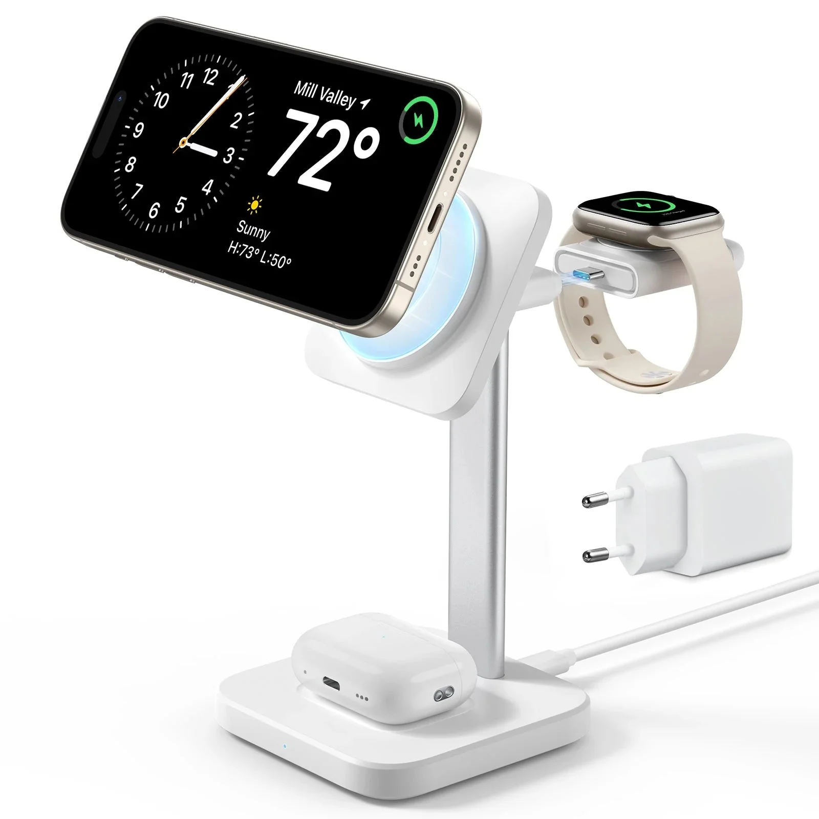 3-in-1 Watch Wireless Charging Set (HaloLock) - White - UK-Plug - Image 2