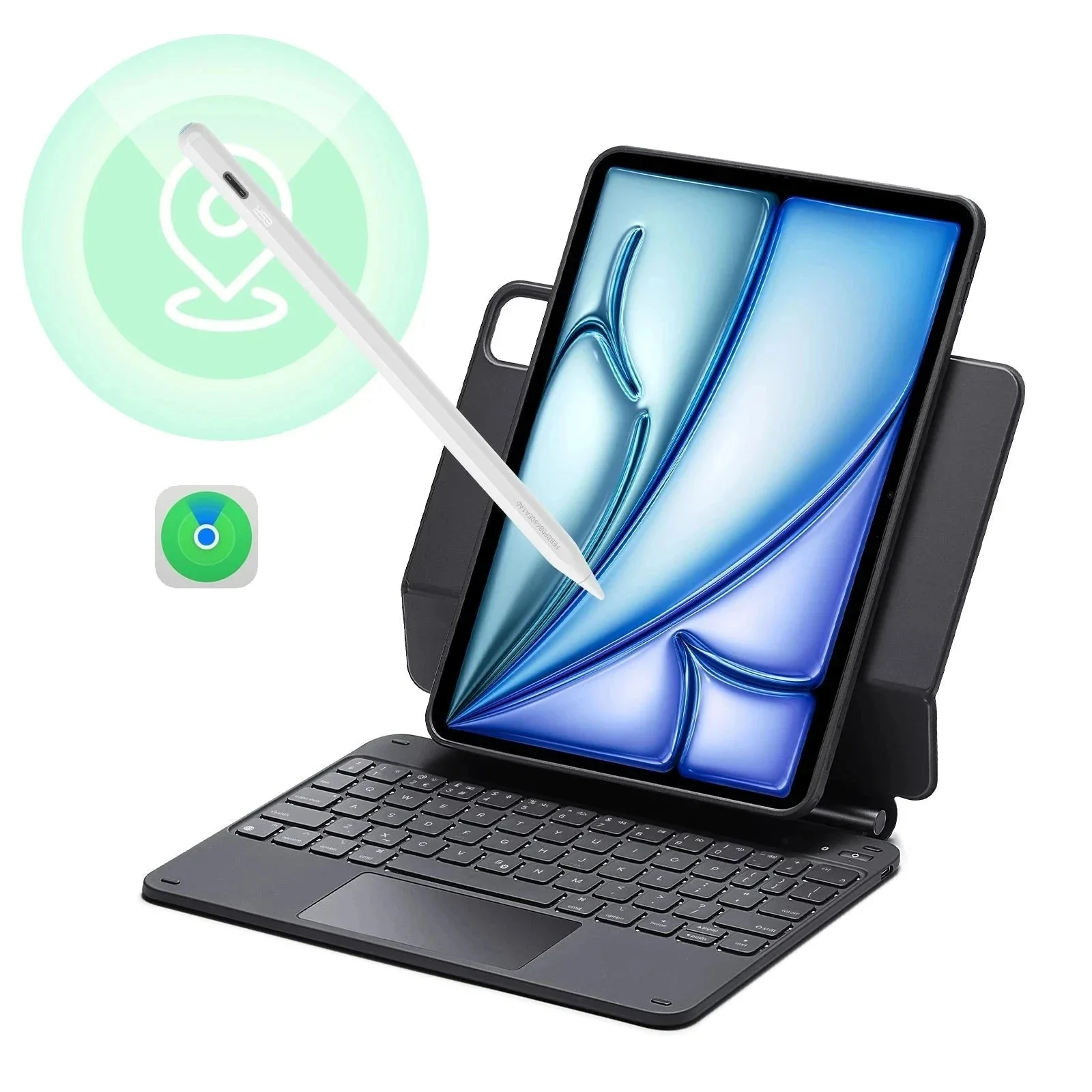 iPad Air 11ʺ (2024), Air 10.9ʺ (5th/4th Gen), and Pro 11ʺ (4th/3rd/2nd/1st Gen) Rebound Magnetic Keyboard Case 360 Pencil Bundle - UK Layout-Black
