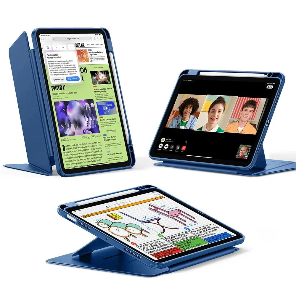 iPad Air 11" (2024), Air 10.9" (5th/4th Gen) Flip Magnetic Case with Pencil Holder - Navy Blue
