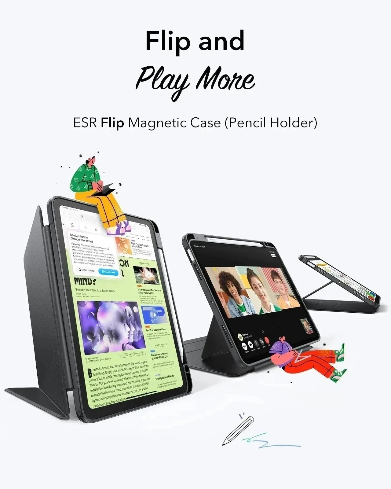 iPad Air 11" (2024) Bundle Flip Magnetic Case with Geo Digital Pencil - Black - Image 4