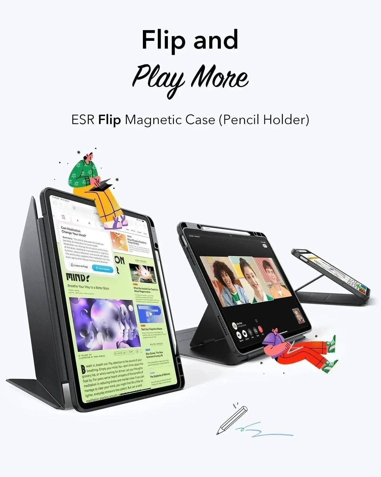 iPad Air 13" (2024) Flip Magnetic Case with Pencil Holder - Starlight - Image 4