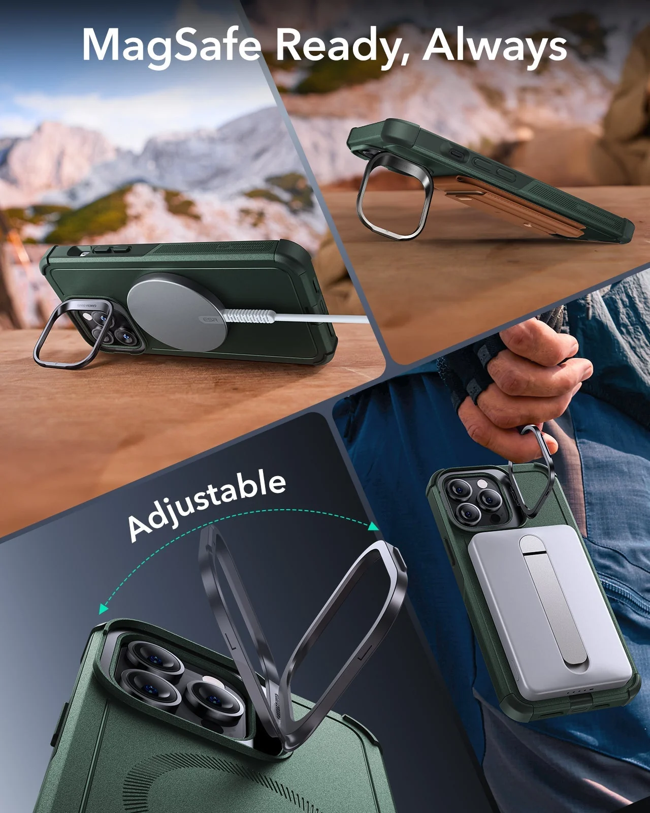 iPhone 13 Pro Cyber Tough Magnetic Case (Stash Stand) - Green - Image 5