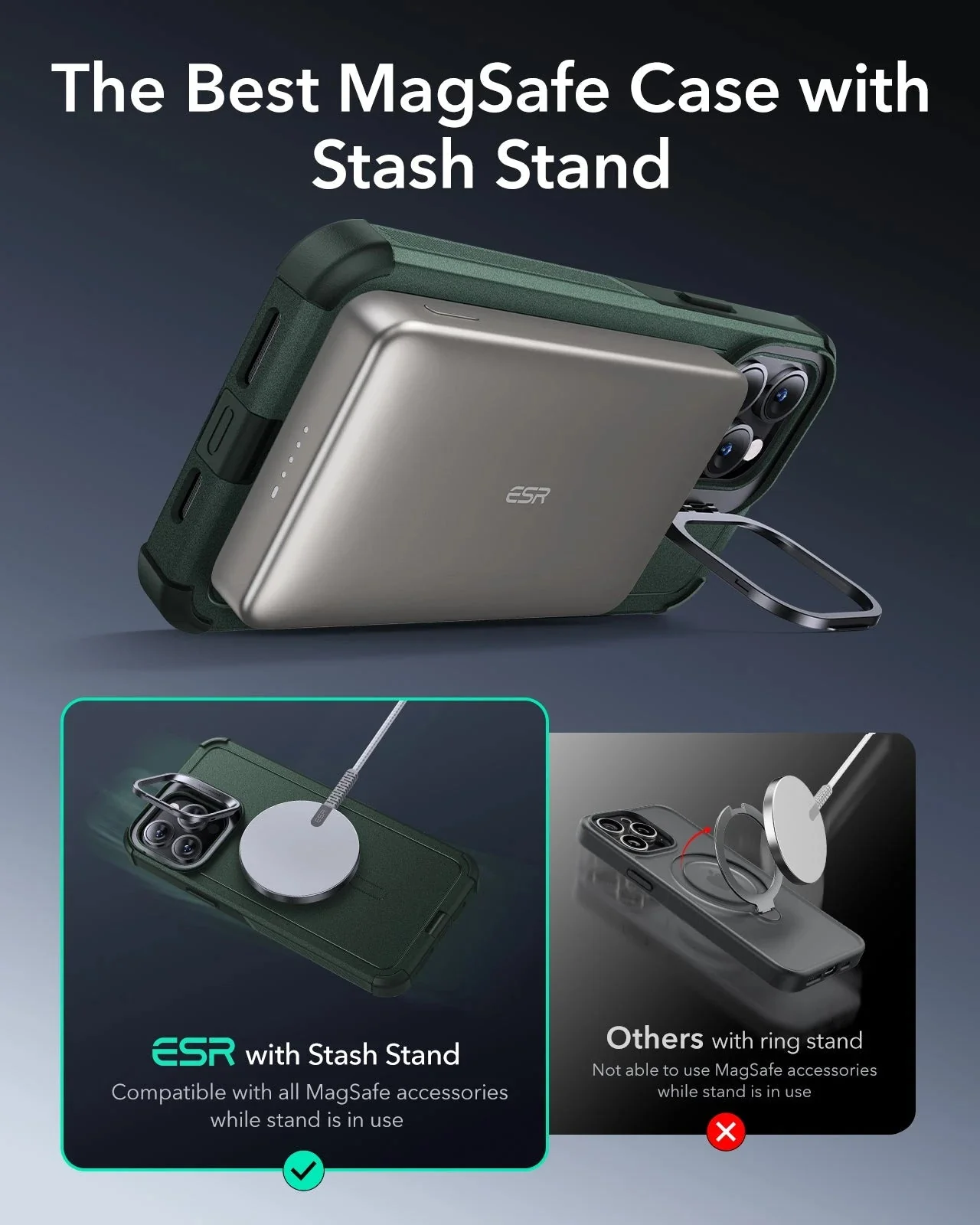 iPhone 13 Pro Max Cyber Tough Magnetic Case (Stash Stand) - Green - Image 4