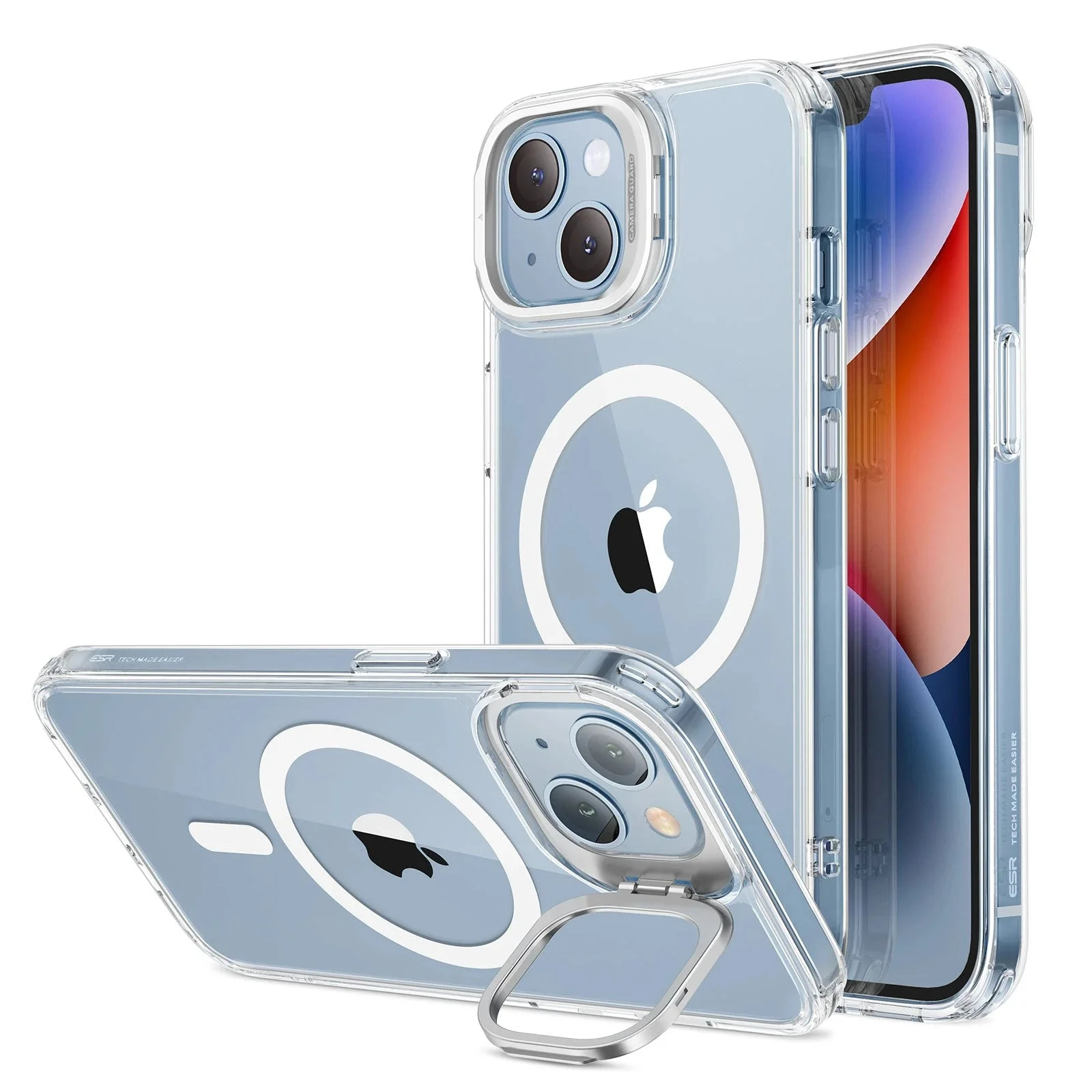 iPhone 14/13 Classic Hybrid Case with Stash Stand (HaloLock) - Clear