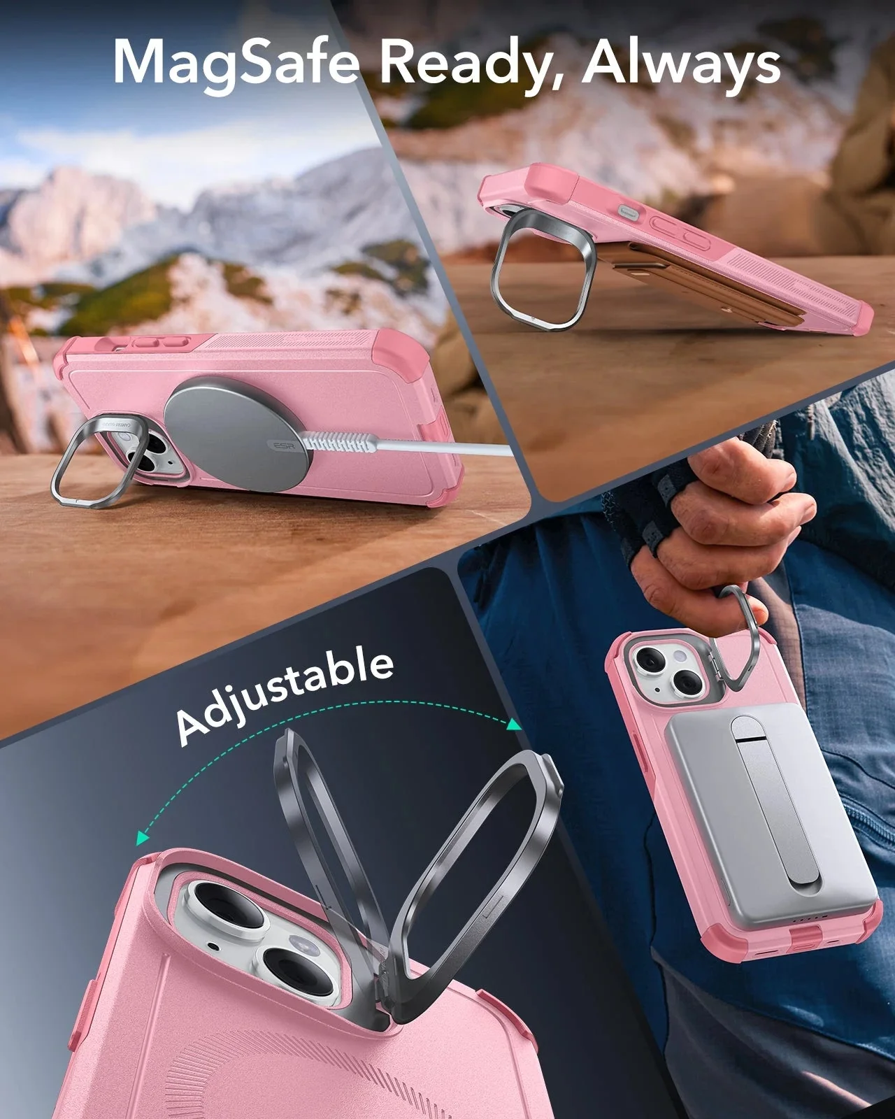 iPhone 14/13 Cyber Tough Magnetic Case (Stash Stand) - Pink - Image 5