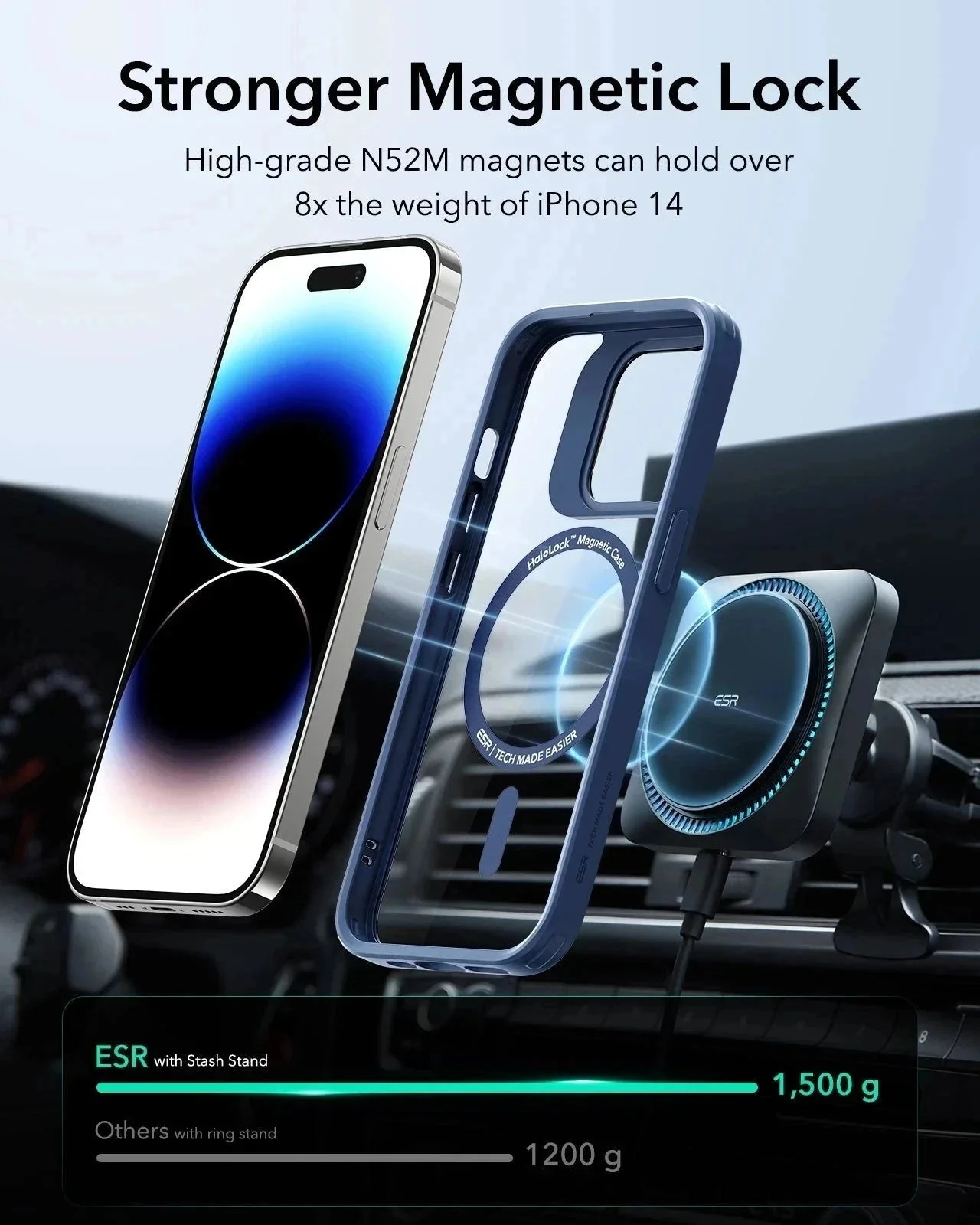 iPhone 14 Pro Classic Hybrid Case with Stash Stand (HaloLock) - Clear - Image 6