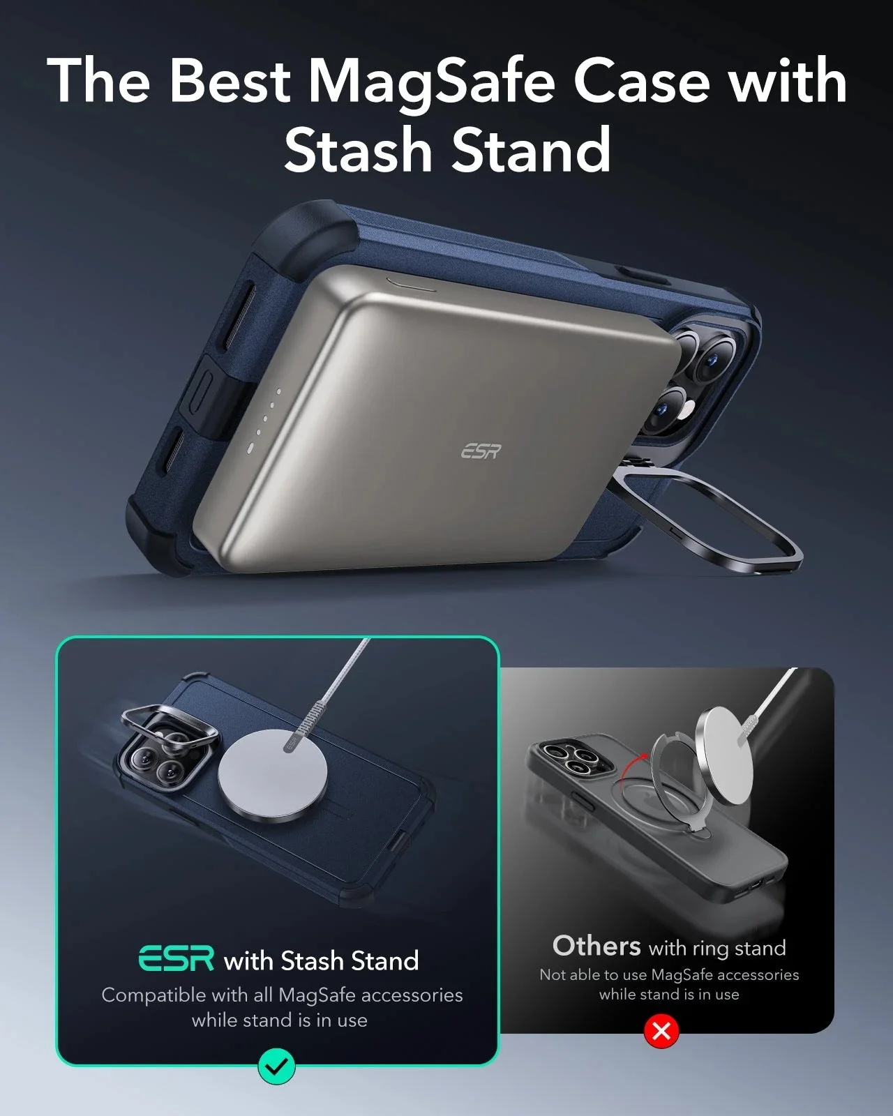 iPhone 14 Pro Cyber Tough Magnetic Case (Stash Stand) - Dark Blue - Image 4