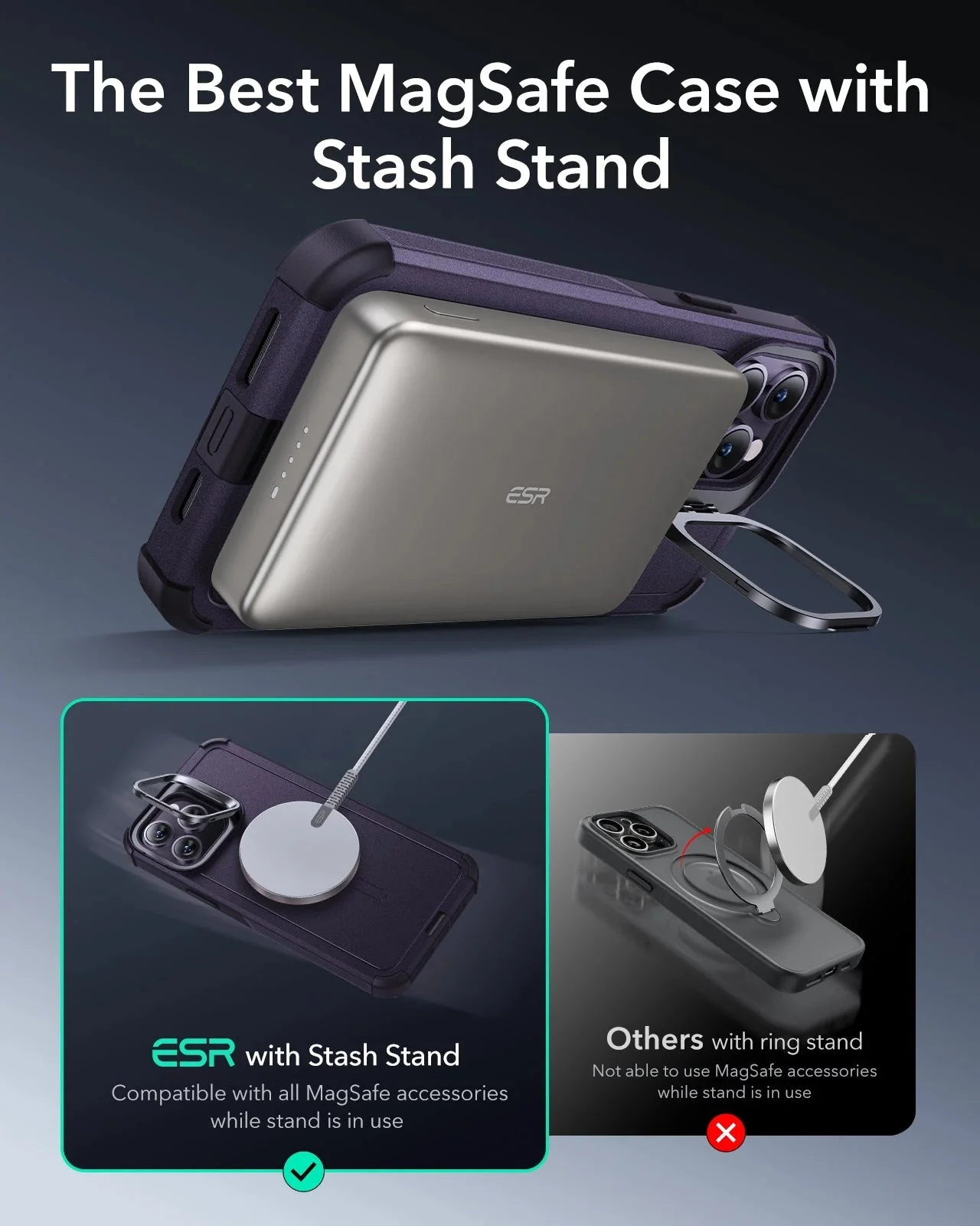 iPhone 14 Pro Cyber Tough Magnetic Case (Stash Stand) - Purple - Image 4