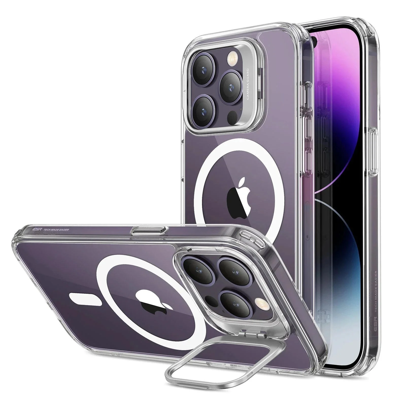 iPhone 14 Pro Max Classic Hybrid Case with Stash Stand (HaloLock) - Clear