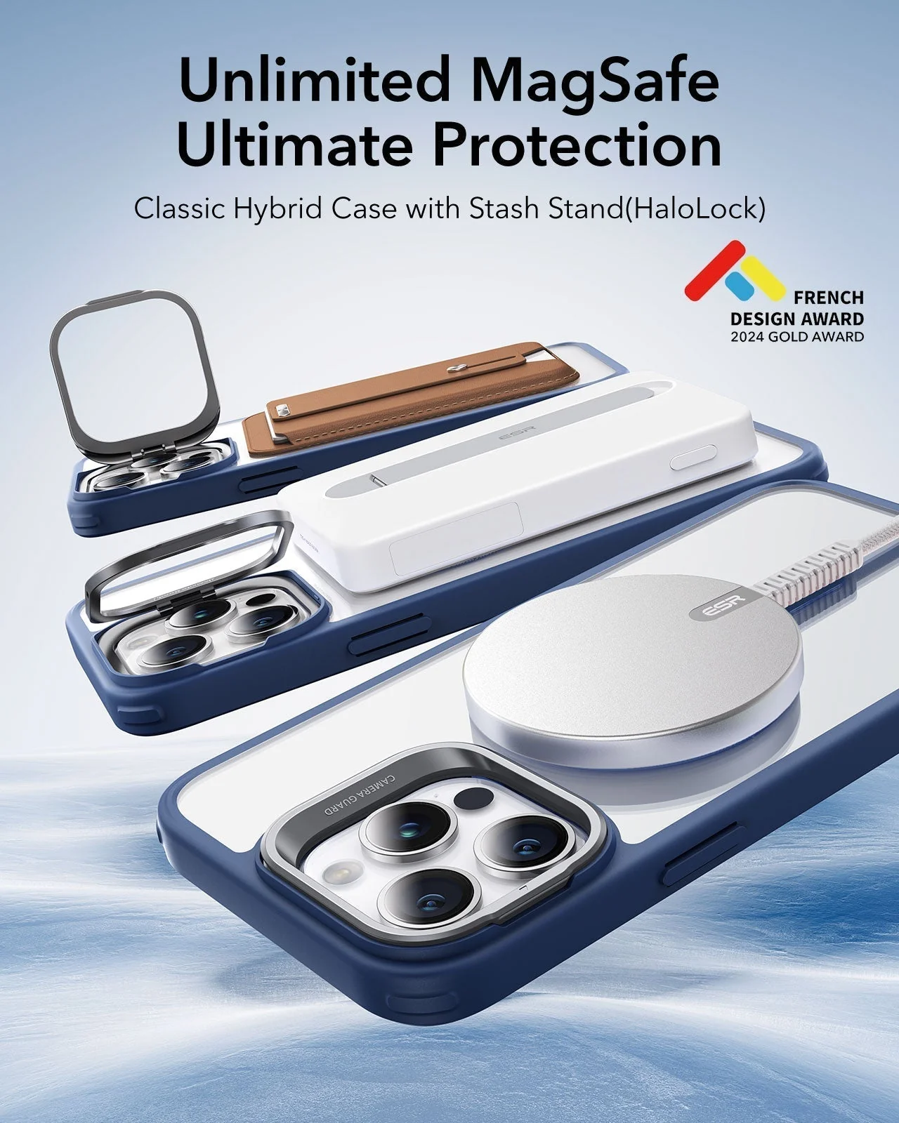 iPhone 14 Pro Max Classic Hybrid Case with Stash Stand (HaloLock) - Clear - Image 2
