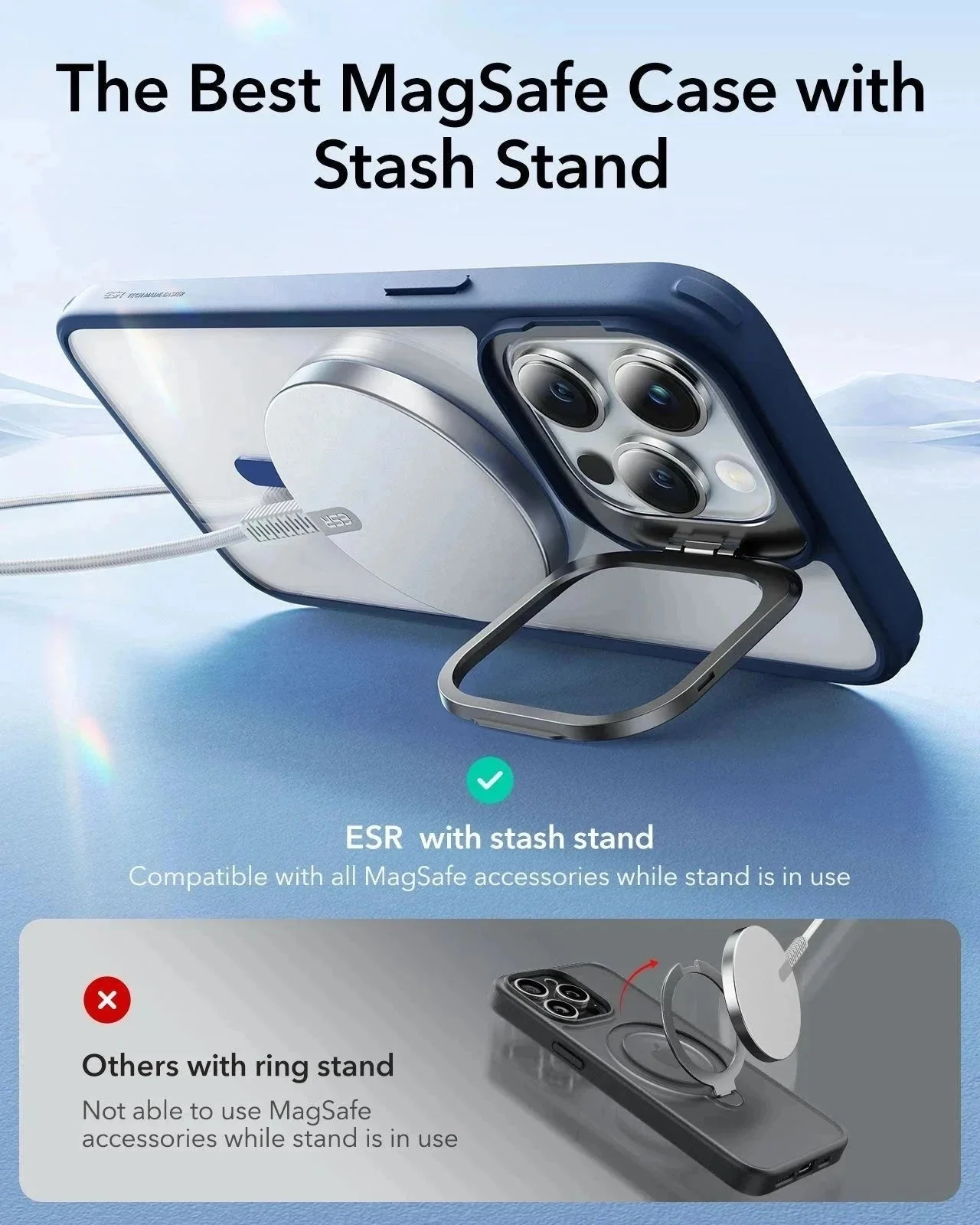 iPhone 14 Pro Max Classic Hybrid Case with Stash Stand (HaloLock) - Clear - Image 3