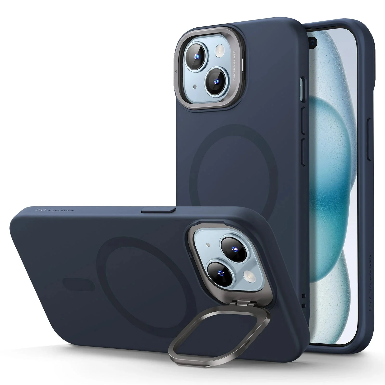 iPhone 15 Plus Cloud Soft Case with Stash Stand (HaloLock) - Dark Blue
