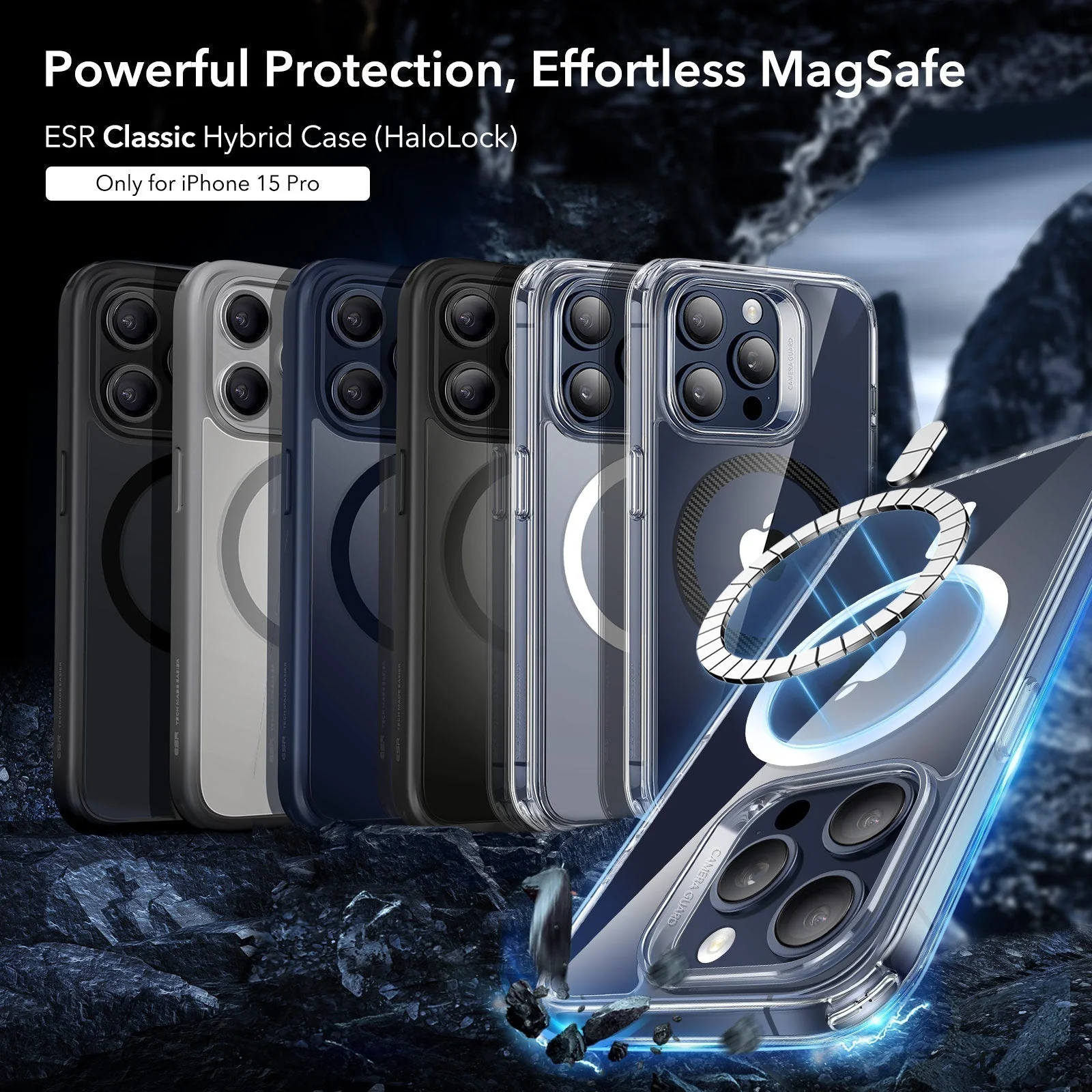 iPhone 15 Pro Classic Hybrid Case (HaloLock) - Clear Dark Blue - Image 2
