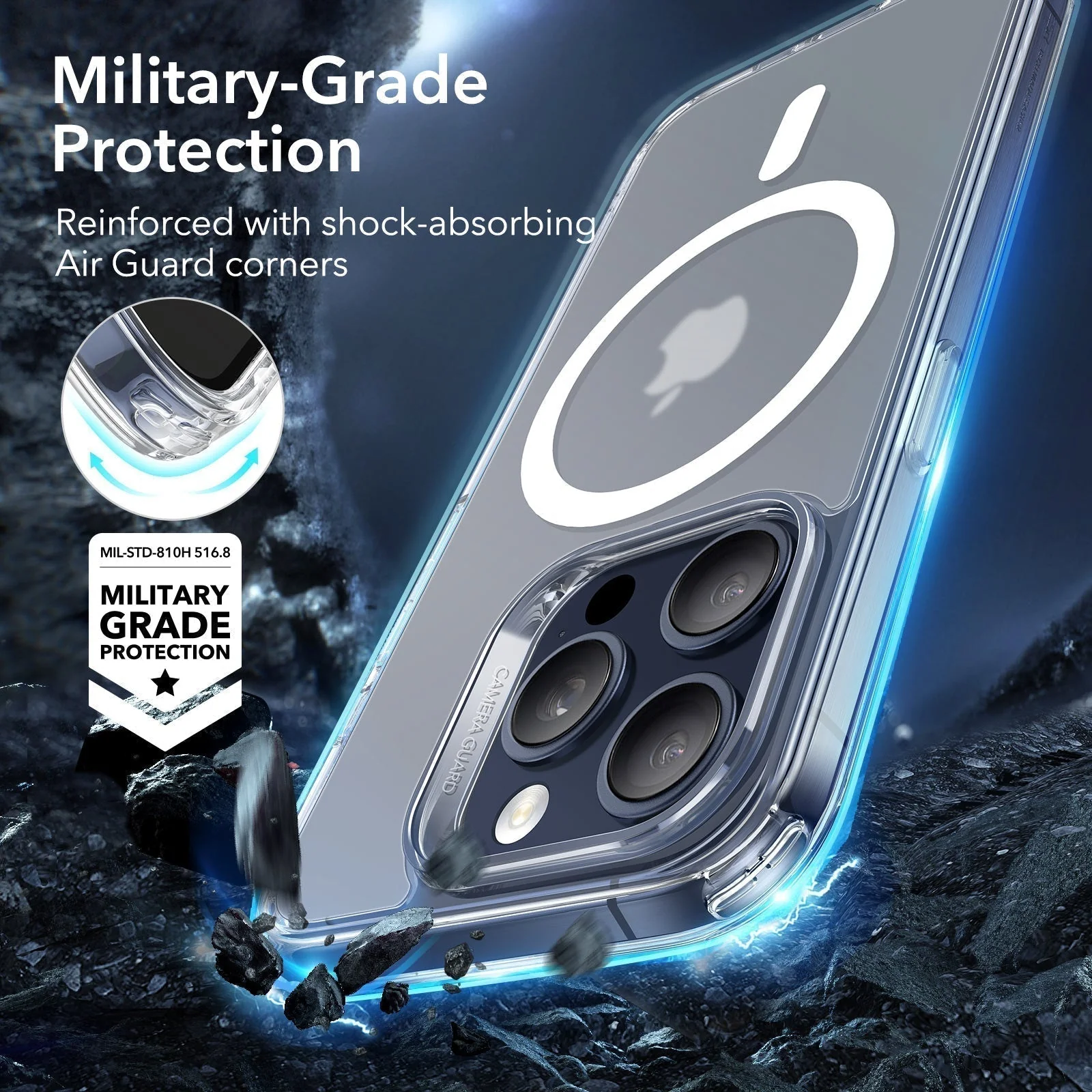 iPhone 15 Pro Max Classic Hybrid Case (HaloLock) - Clear Grey - Image 6