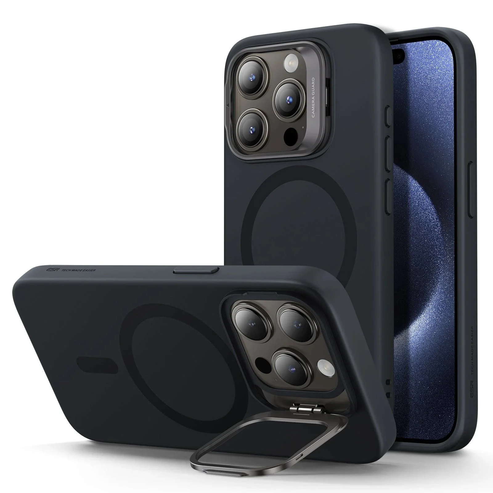 iPhone 15 Pro Max Cloud Soft Case with Stash Stand (HaloLock) - Black