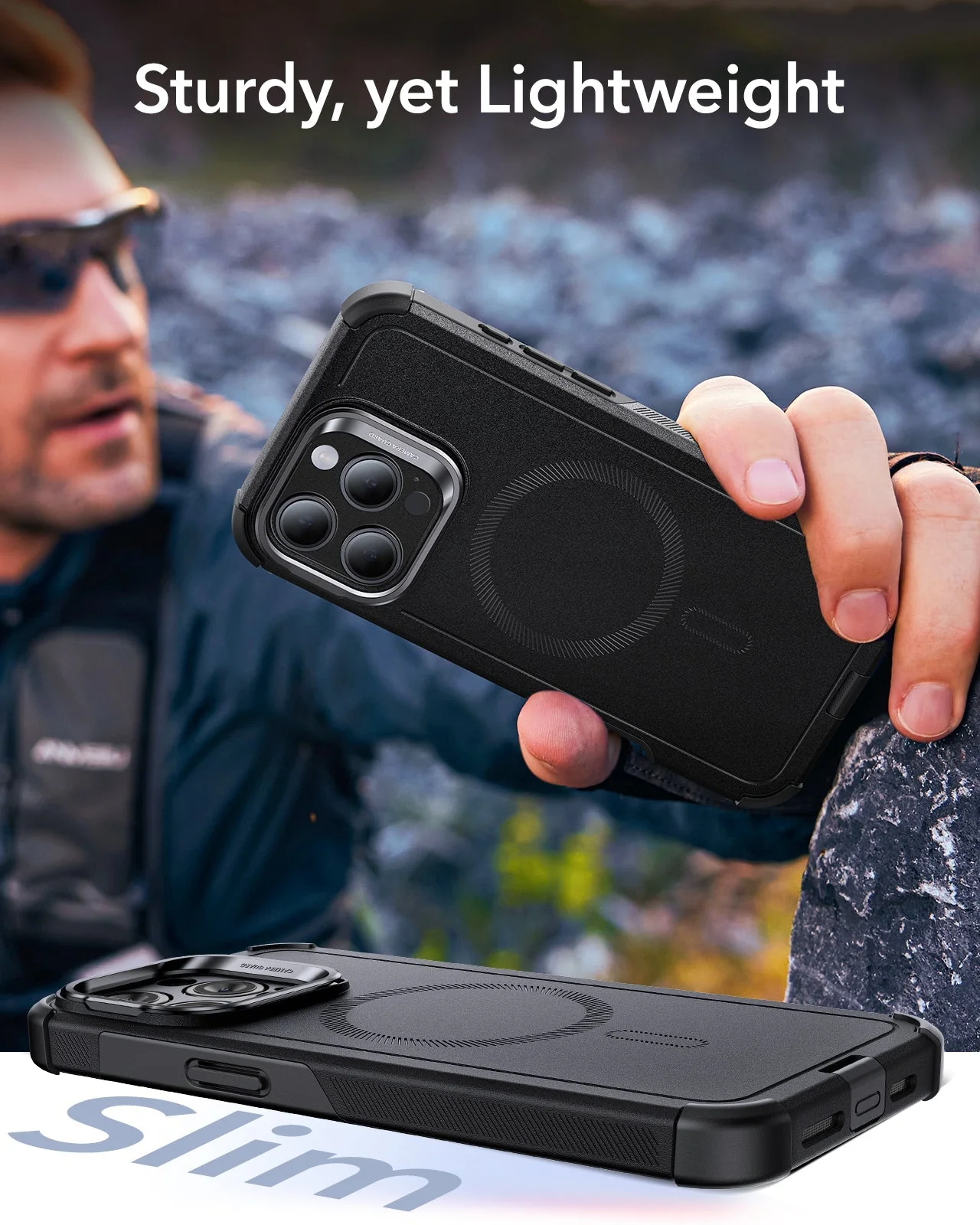 iPhone 15 Pro Max Cyber Tough Case with Stash Stand (HaloLock) - Black - Image 7