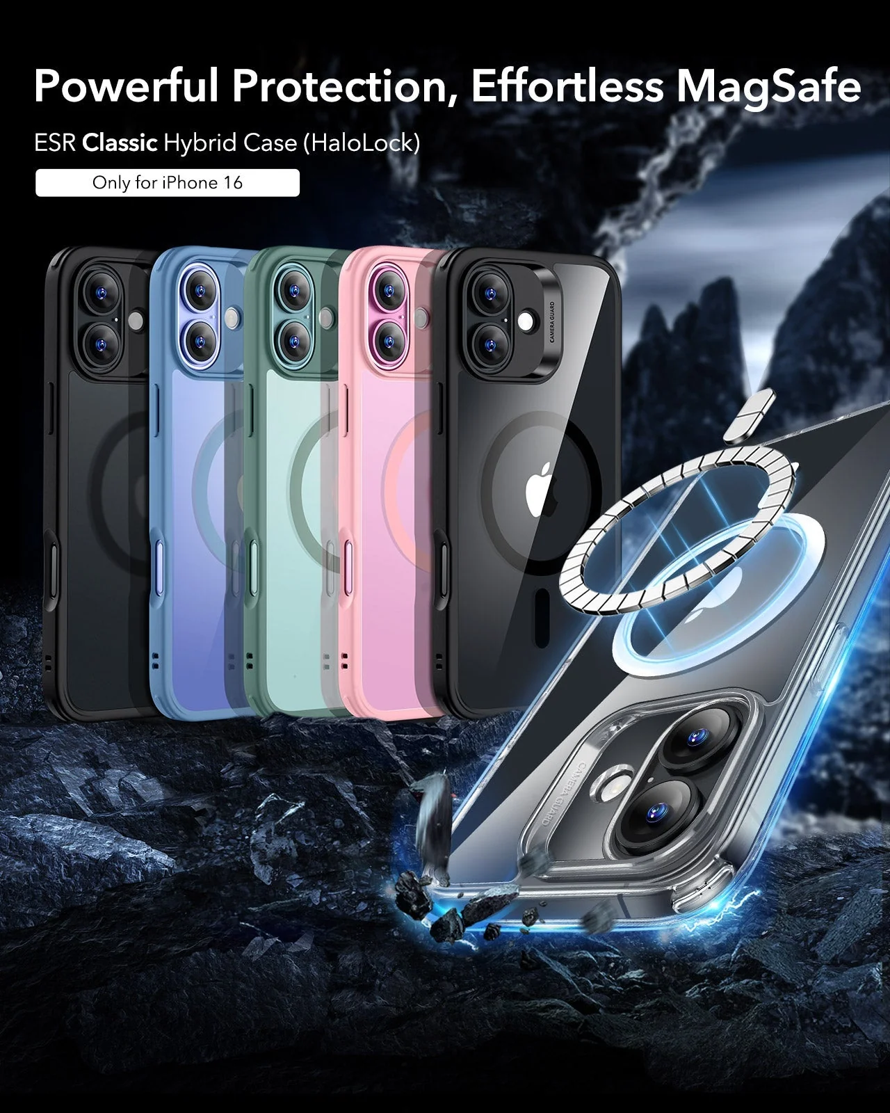 iPhone 16 Classic Hybrid Case (HaloLock) - Frosted Black - Image 2