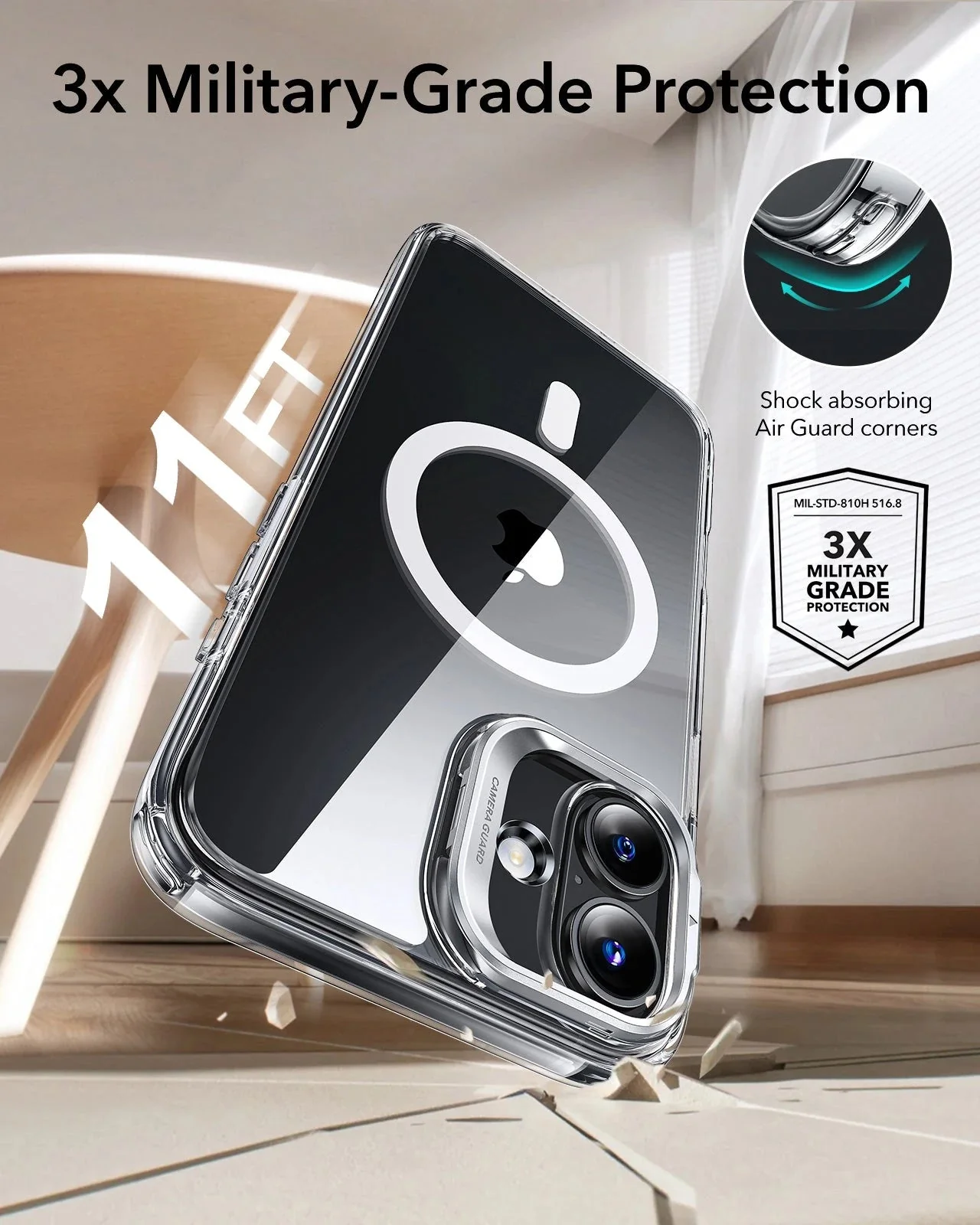 iPhone 16 Classic Hybrid Case with Stash Stand (HaloLock) - Clear Black - Image 7