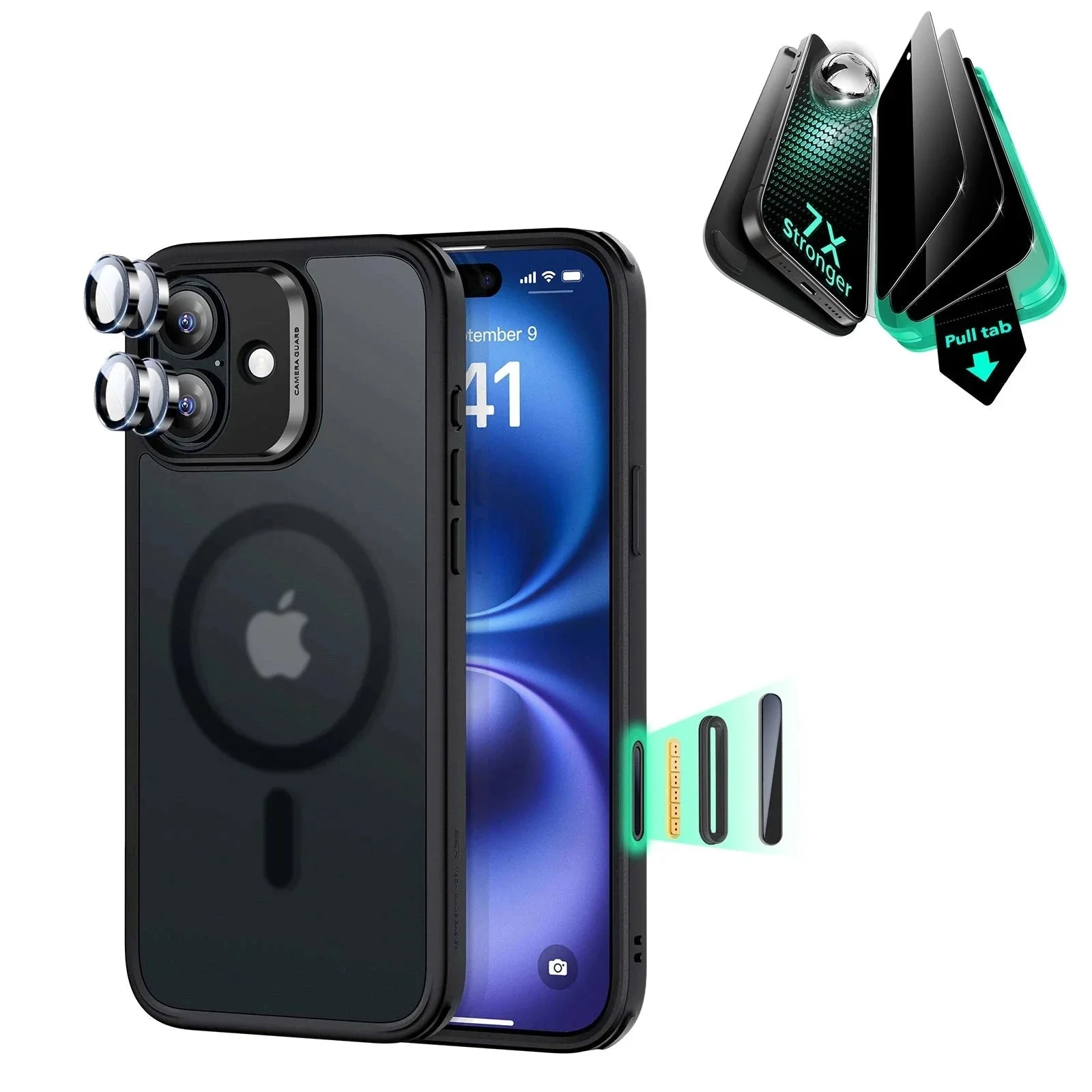 iPhone 16 Classic Hybrid Magnetic Case (Camera Control) & Privacy Screen Protector Bundle - Frosted Black