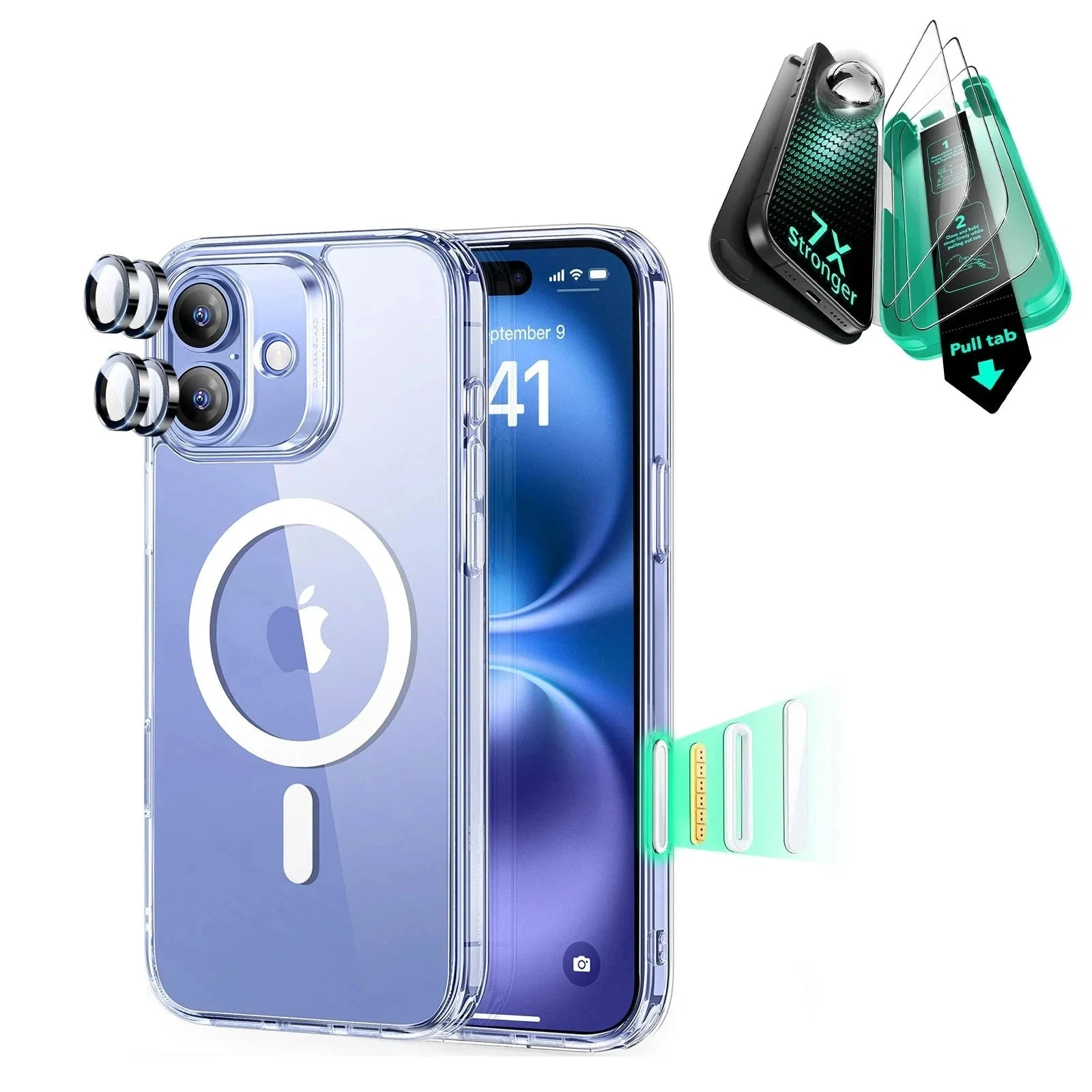 iPhone 16 Classic Hybrid Magnetic Case (Camera Control) & Screen Protection Bundle - Clear