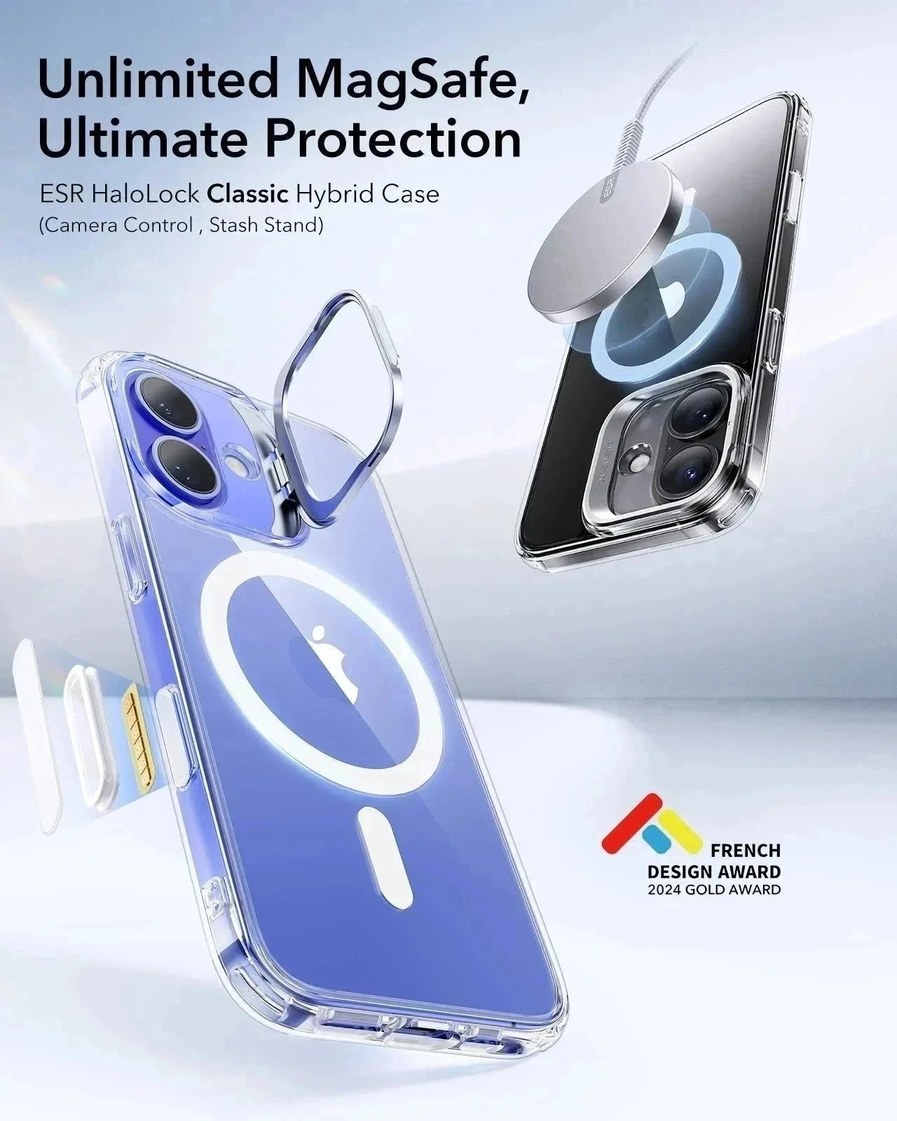 iPhone 16 Classic Hybrid Magnetic Case (Camera Control, Stash Stand) & Privacy Screen Protector Bundle - Clear - Image 3