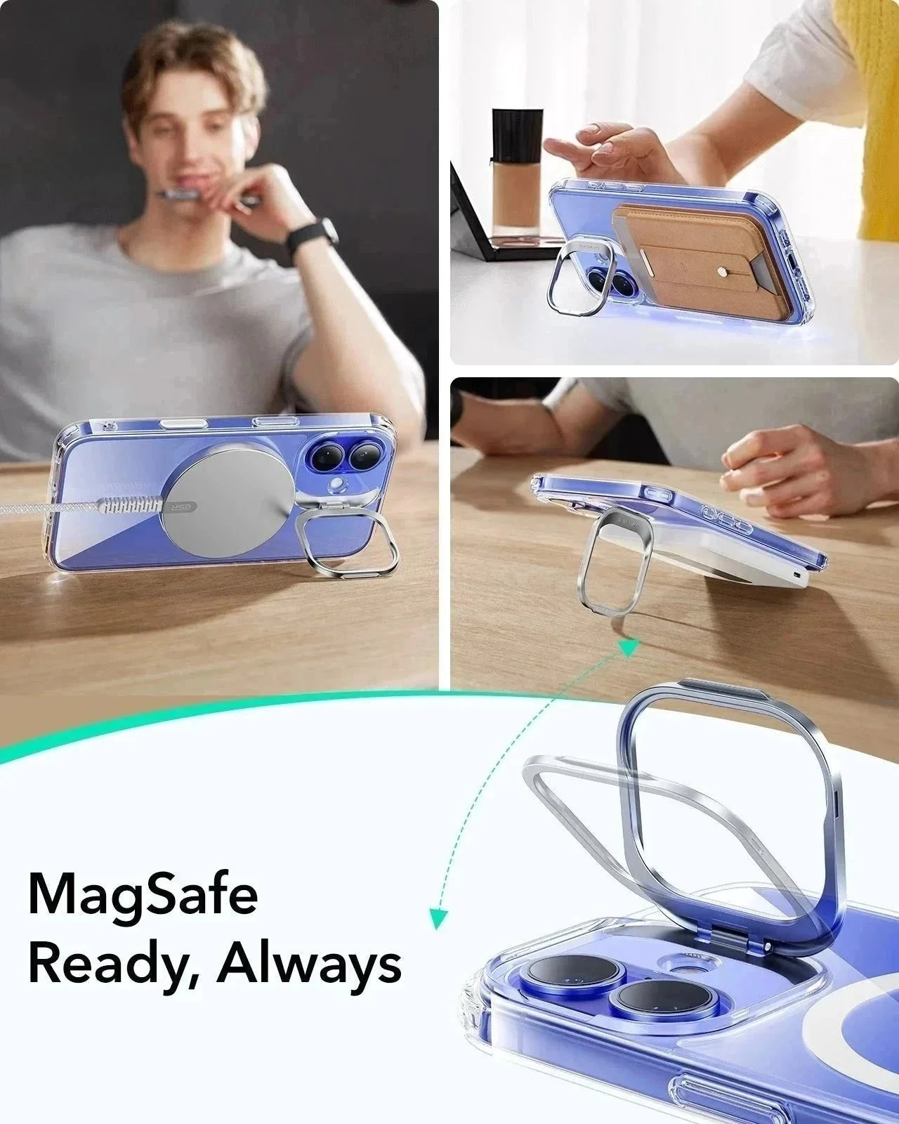 iPhone 16 Classic Hybrid Magnetic Case (Camera Control, Stash Stand) & Privacy Screen Protector Bundle - Clear - Image 6