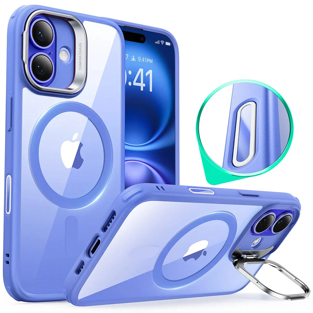 iPhone 16 Classic Hybrid Magnetic Case (Camera Control, Stash Stand) - Clear Blue