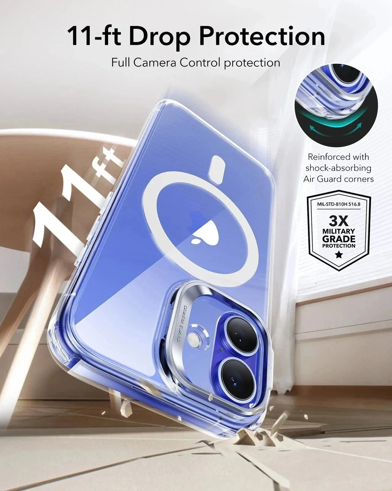 iPhone 16 Classic Hybrid Magnetic Case (Camera Control, Stash Stand) - Frosted Black - Image 8