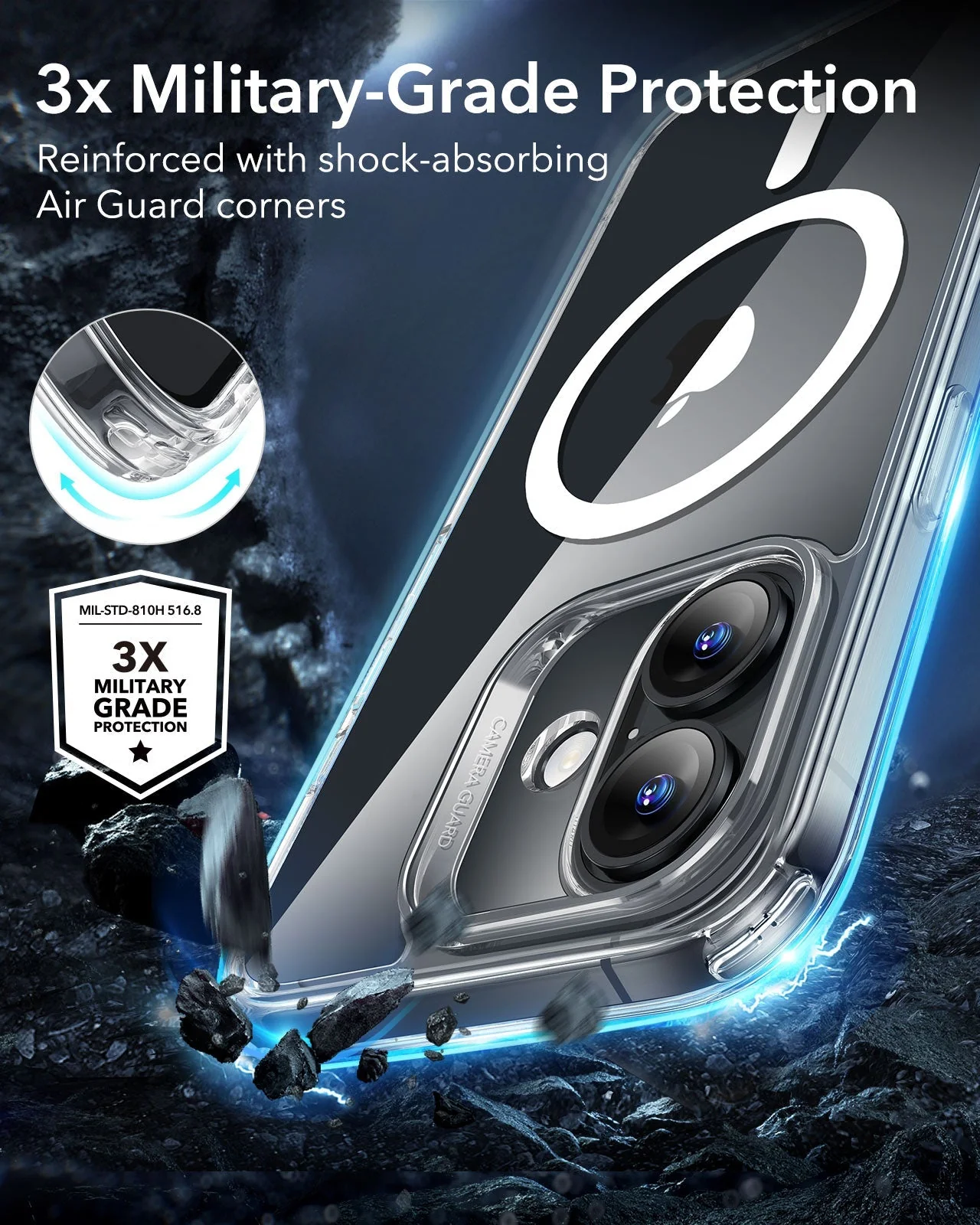 iPhone 16 Plus Classic Hybrid Case (HaloLock) - Clear Black - Image 4